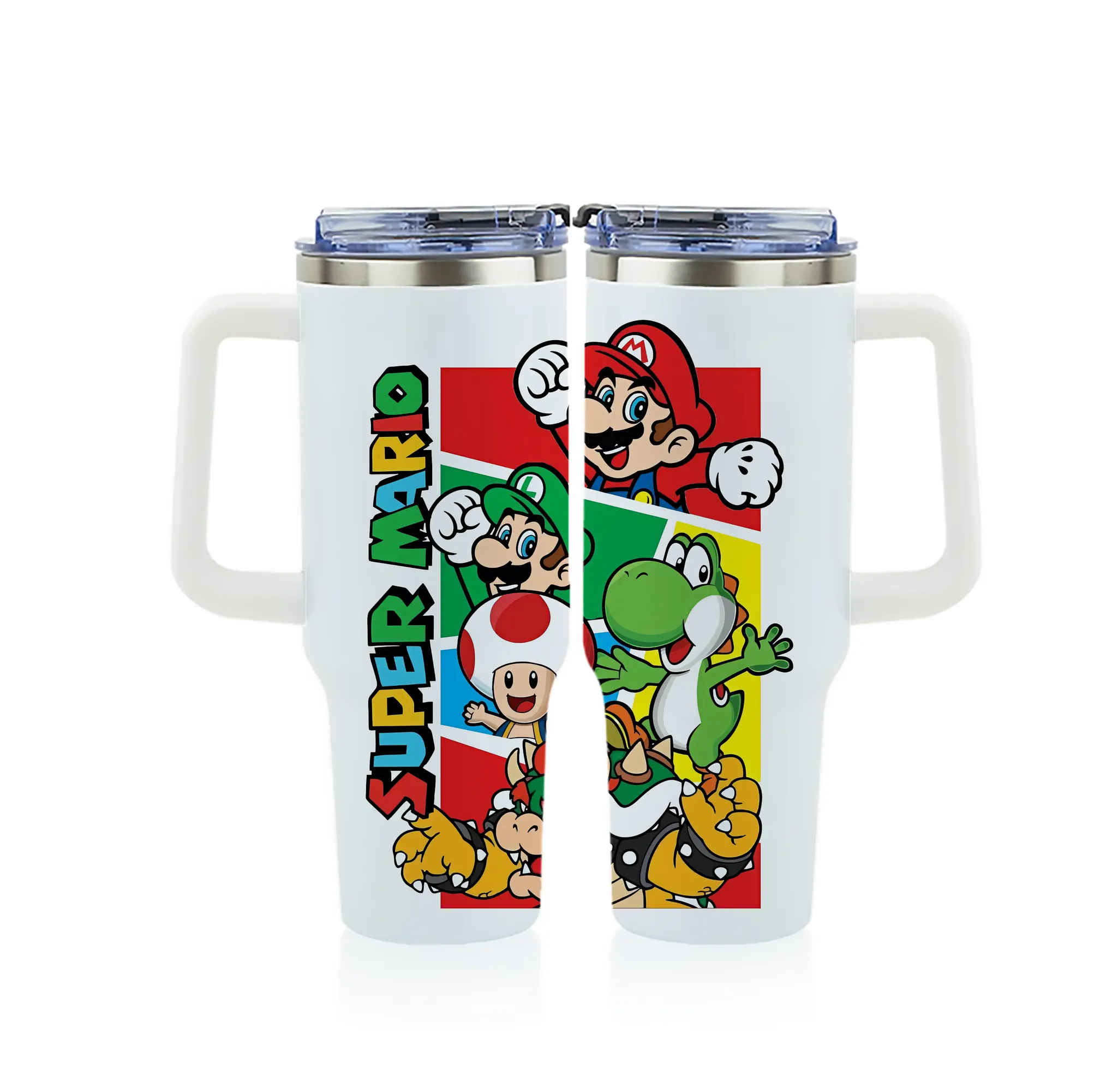 マリオ グッズ マリオ - 1200mL フルプリント車用タンブラー ・ 304ステンレス 内側 ・ 201ステンレス 外側 ・ 保温 保冷 ・ 通勤 ドライブ アウトドア用