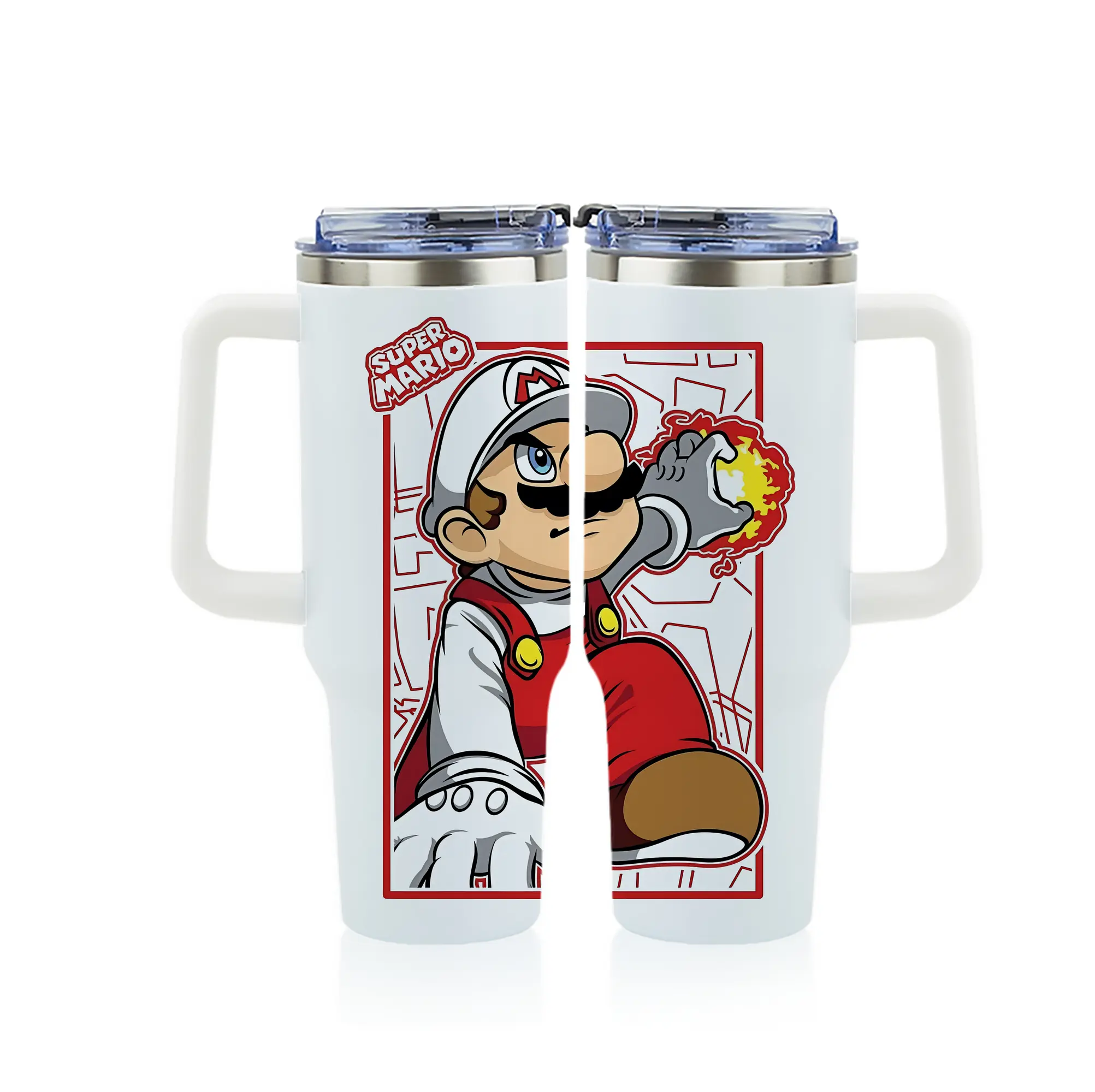 マリオ グッズ マリオ - 1200mL フルプリント車用タンブラー ・ 304ステンレス 内側 ・ 201ステンレス 外側 ・ 保温 保冷 ・ 通勤 ドライブ アウトドア用