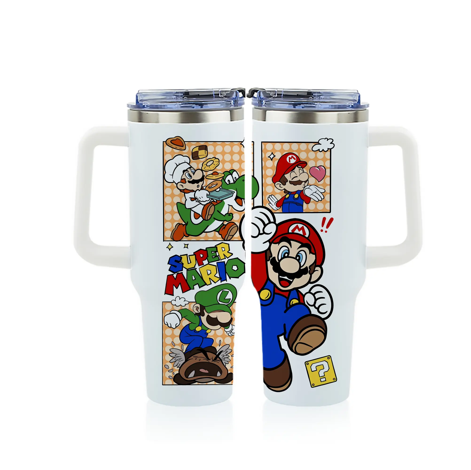 マリオ グッズ マリオ - 1200mL フルプリント車用タンブラー ・ 304ステンレス 内側 ・ 201ステンレス 外側 ・ 保温 保冷 ・ 通勤 ドライブ アウトドア用