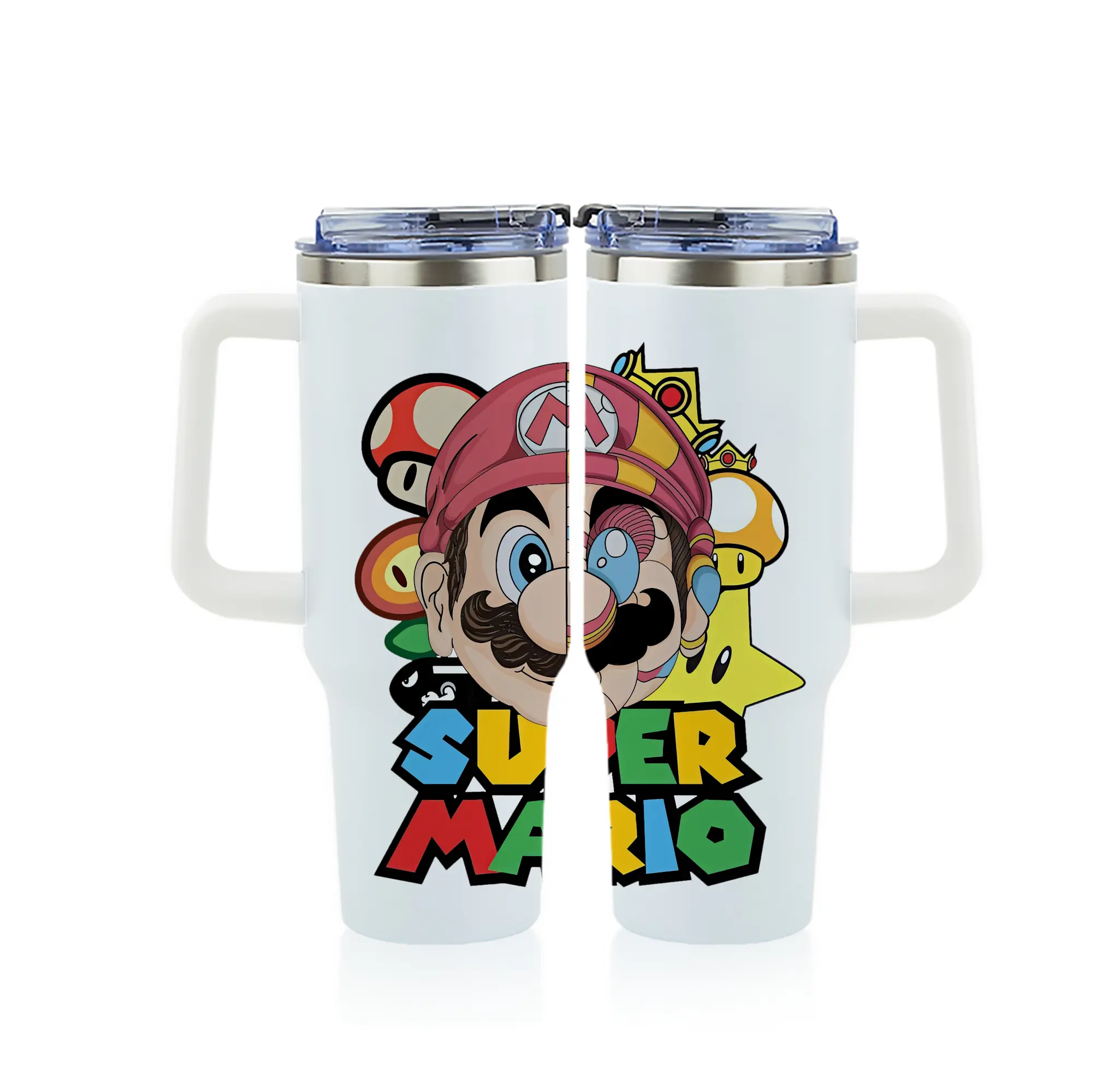 マリオ グッズ マリオ - 1200mL フルプリント車用タンブラー ・ 304ステンレス 内側 ・ 201ステンレス 外側 ・ 保温 保冷 ・ 通勤 ドライブ アウトドア用