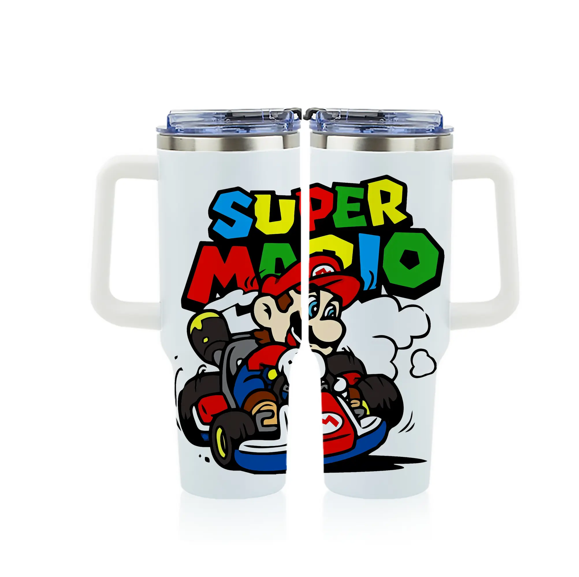 マリオ グッズ マリオ - 1200mL フルプリント車用タンブラー ・ 304ステンレス 内側 ・ 201ステンレス 外側 ・ 保温 保冷 ・ 通勤 ドライブ アウトドア用