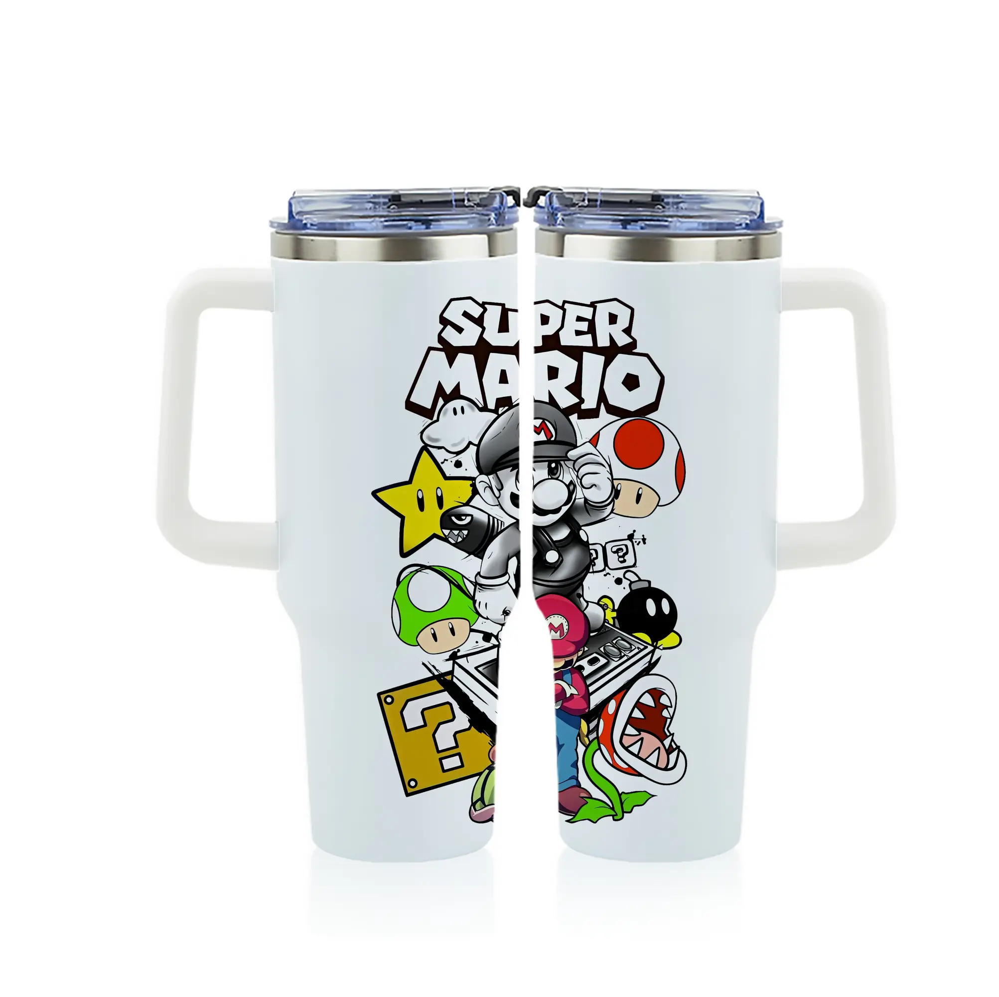 マリオ グッズ マリオ - 1200mL フルプリント車用タンブラー ・ 304ステンレス 内側 ・ 201ステンレス 外側 ・ 保温 保冷 ・ 通勤 ドライブ アウトドア用