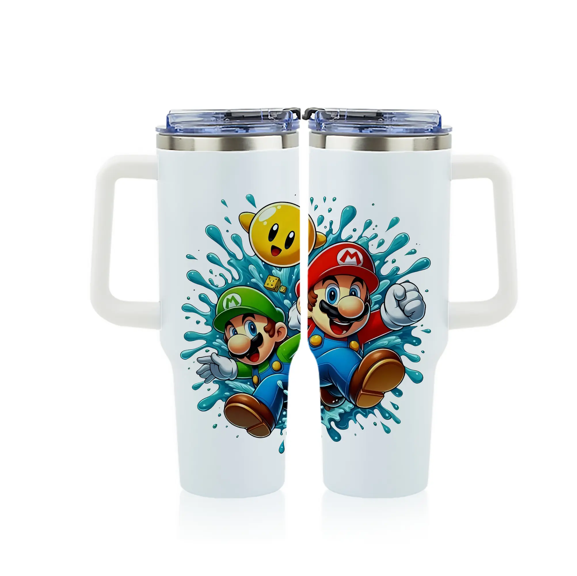 マリオ グッズ マリオ - 1200mL フルプリント車用タンブラー ・ 304ステンレス 内側 ・ 201ステンレス 外側 ・ 保温 保冷 ・ 通勤 ドライブ アウトドア用