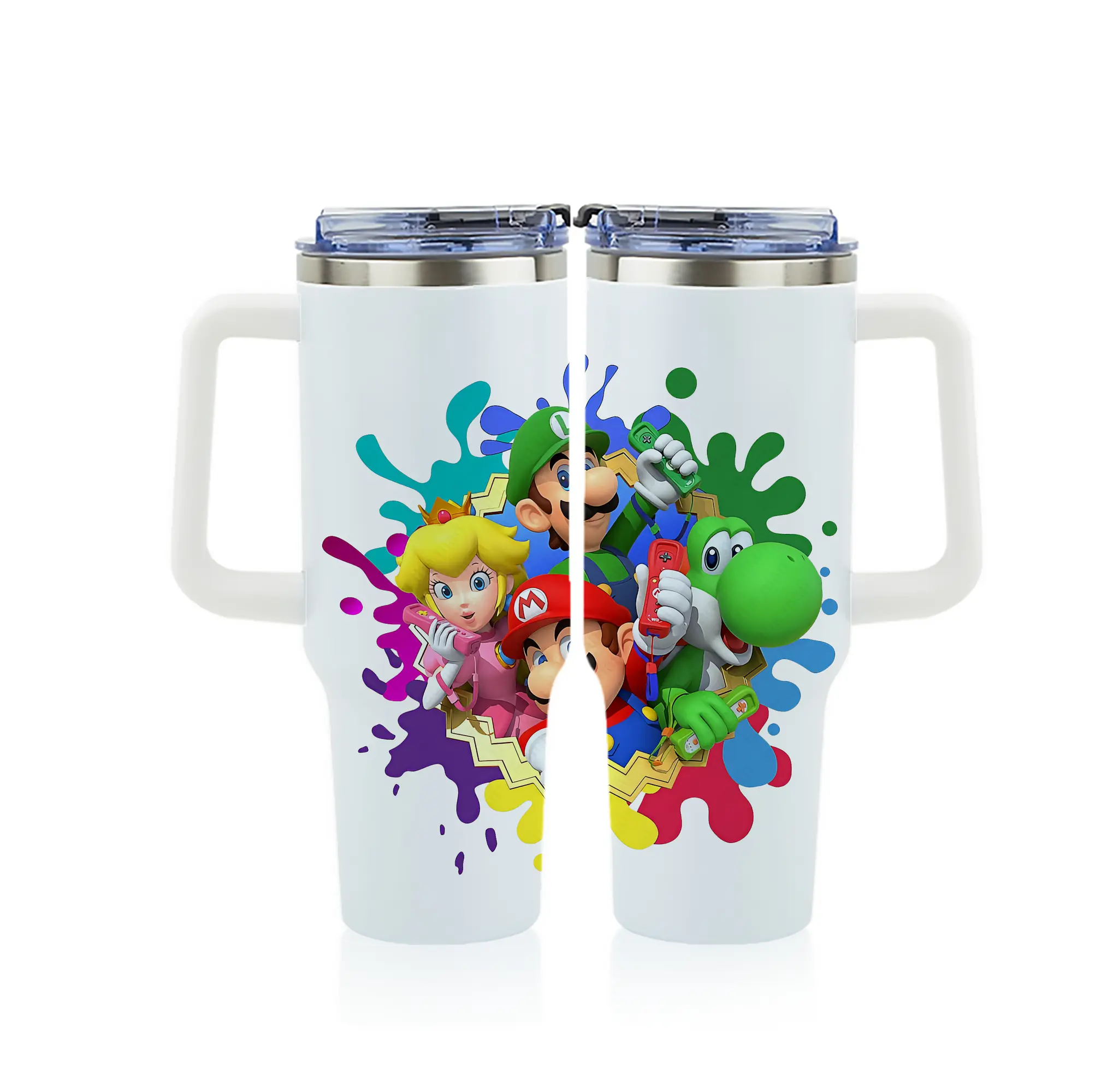 マリオ グッズ マリオ - 1200mL フルプリント車用タンブラー ・ 304ステンレス 内側 ・ 201ステンレス 外側 ・ 保温 保冷 ・ 通勤 ドライブ アウトドア用