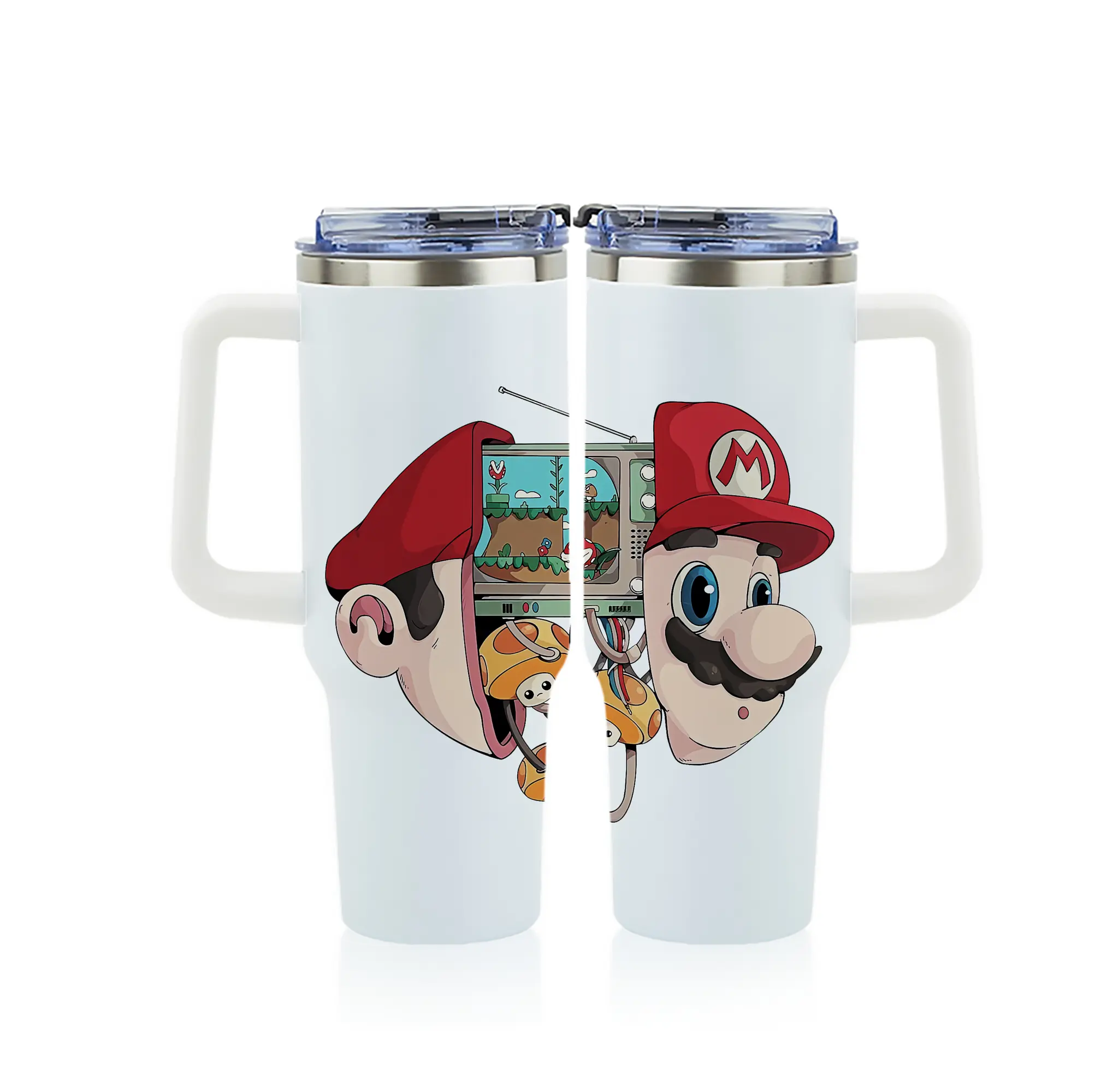 マリオ グッズ マリオ - 1200mL フルプリント車用タンブラー ・ 304ステンレス 内側 ・ 201ステンレス 外側 ・ 保温 保冷 ・ 通勤 ドライブ アウトドア用