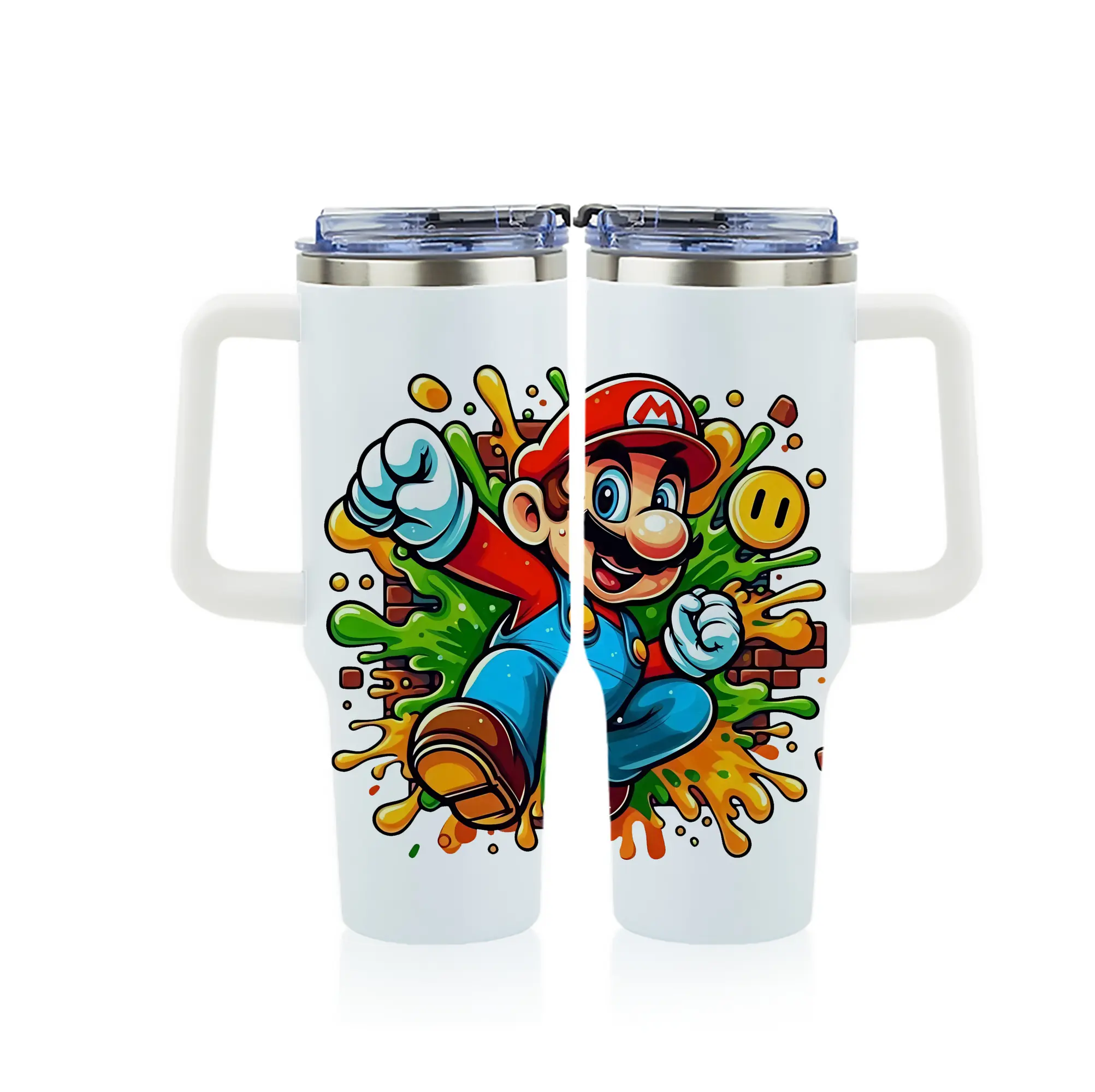 マリオ グッズ マリオ - 1200mL フルプリント車用タンブラー ・ 304ステンレス 内側 ・ 201ステンレス 外側 ・ 保温 保冷 ・ 通勤 ドライブ アウトドア用