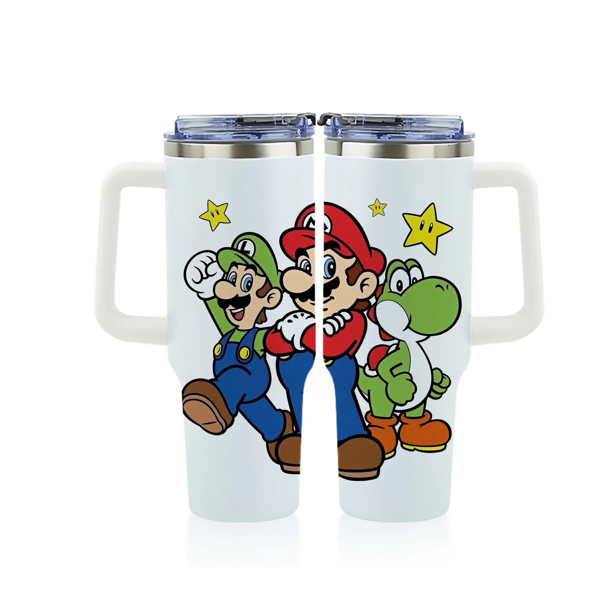 マリオ グッズ マリオ - 1200mL フルプリント車用タンブラー ・ 304ステンレス 内側 ・ 201ステンレス 外側 ・ 保温 保冷 ・ 通勤 ドライブ アウトドア用