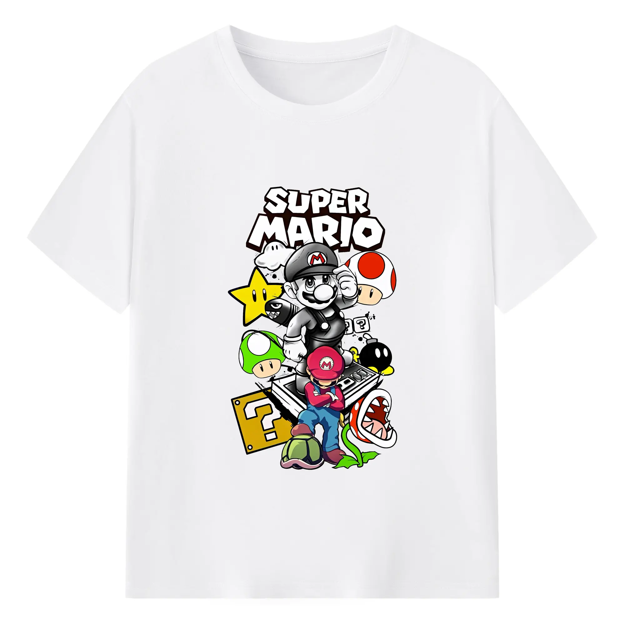 マリオ グッズ マリオ - 綿100％ 半袖Tシャツ ・ フロントプリント ・ 快適 通気性 ・ 日常使い 散歩 スポーツ用
