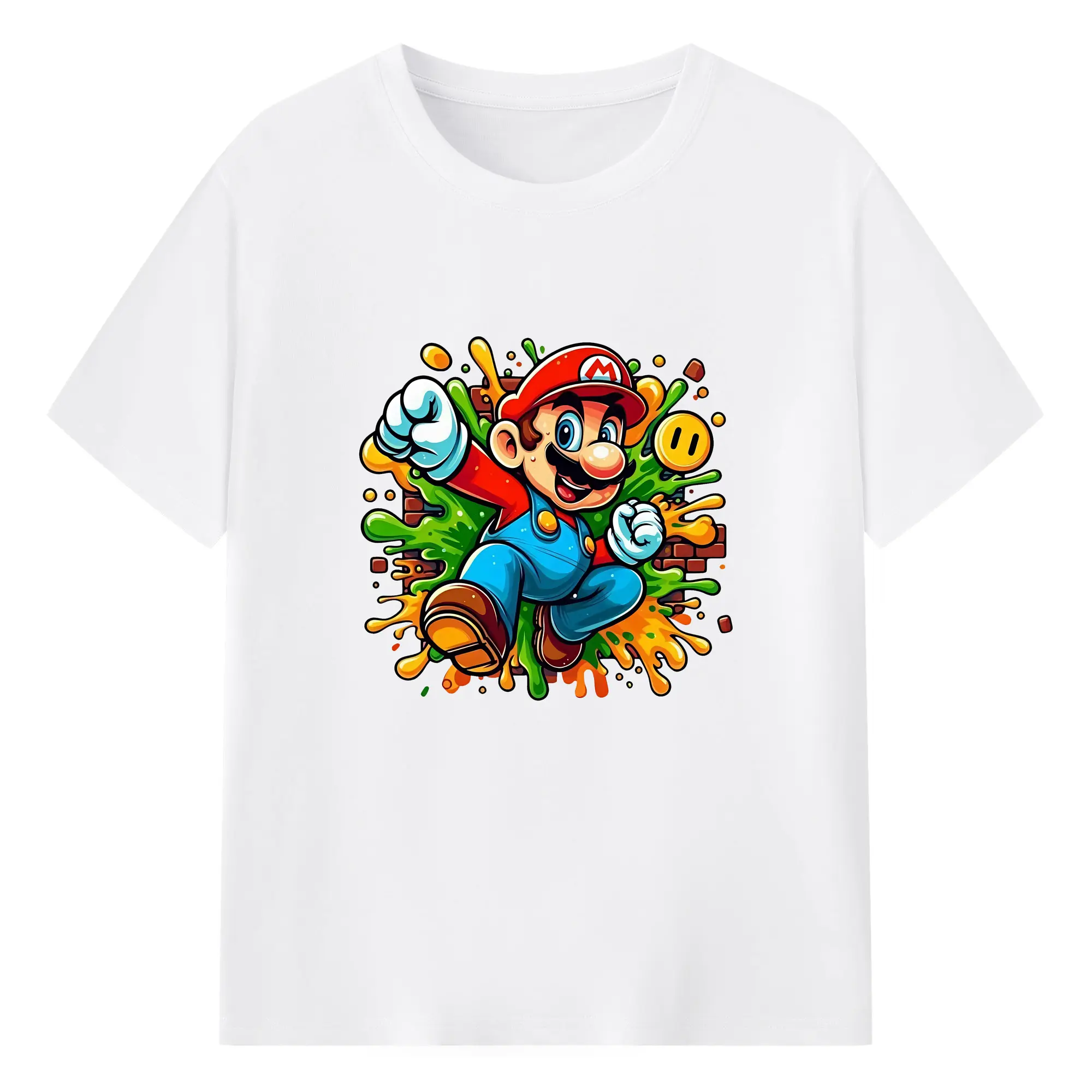 マリオ グッズ マリオ - 綿100％ 半袖Tシャツ ・ フロントプリント ・ 快適 通気性 ・ 日常使い 散歩 スポーツ用