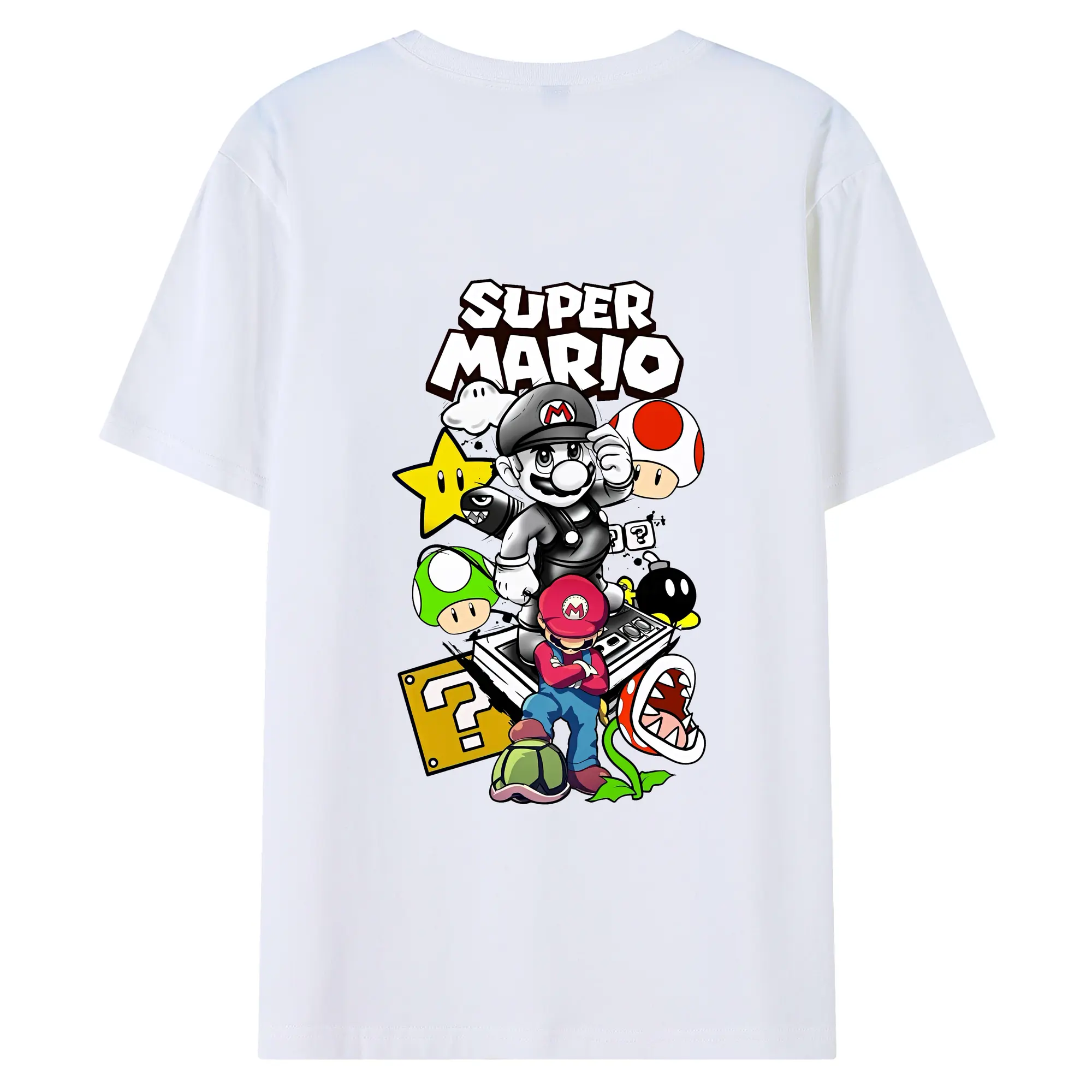 マリオ グッズ マリオ - 綿100％ 半袖Tシャツ ・ バックプリント ・ 快適 通気性 ・ 日常使い 散歩 スポーツ用