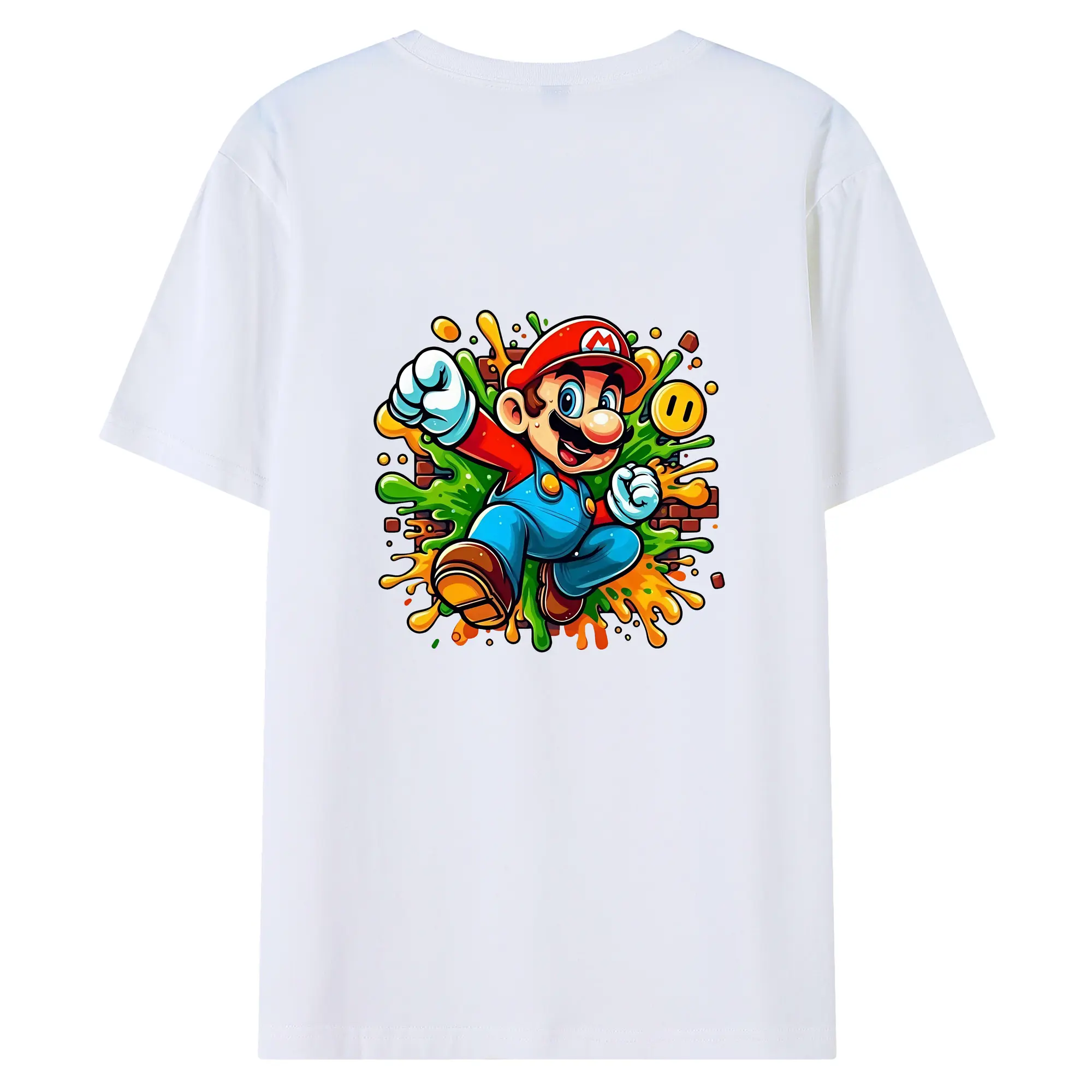 マリオ グッズ マリオ - 綿100％ 半袖Tシャツ ・ バックプリント ・ 快適 通気性 ・ 日常使い 散歩 スポーツ用