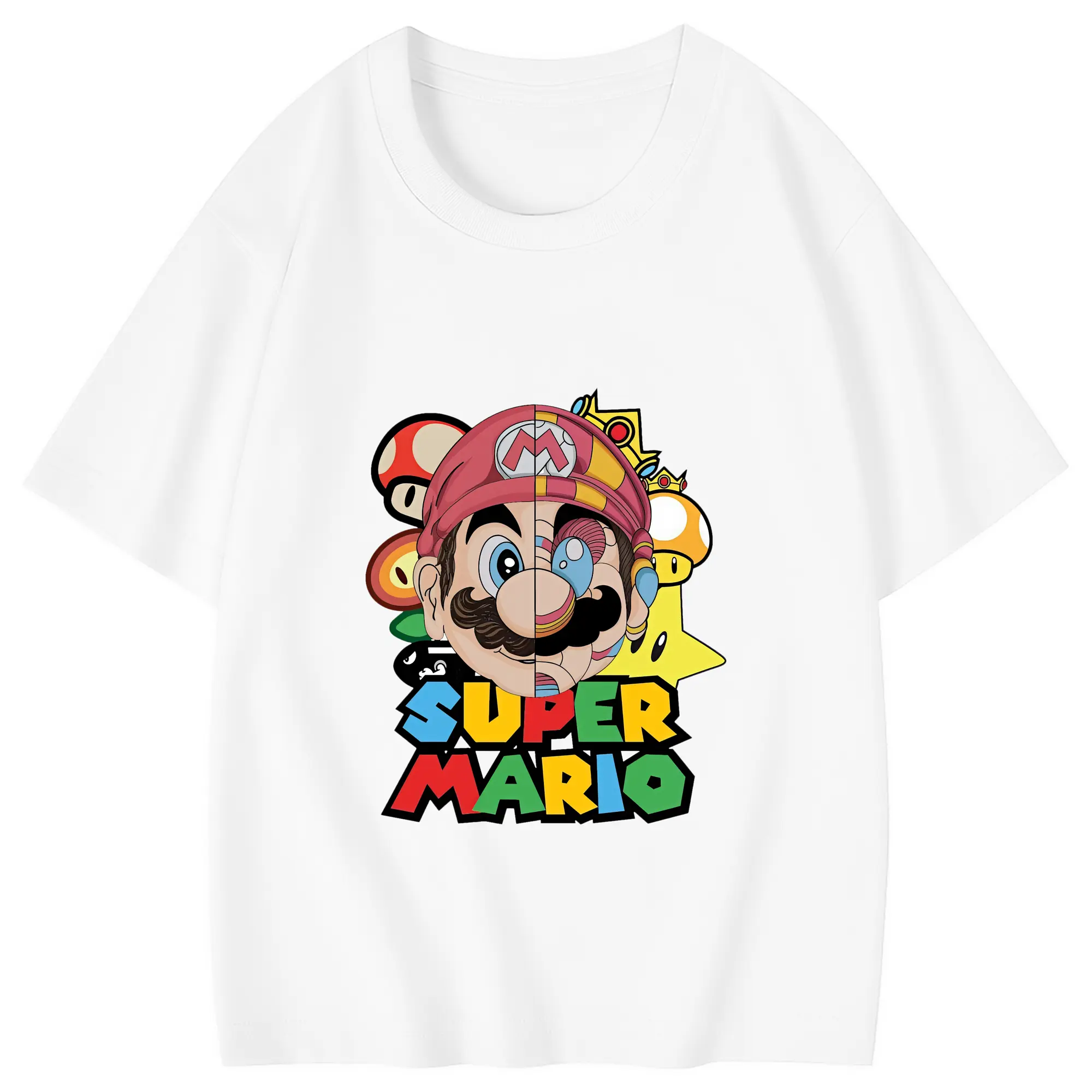マリオ グッズ マリオ - 綿100％ キッズTシャツ ・ フロントプリント ・ 快適 通気性 ・ スポーツ カジュアル 散歩用
