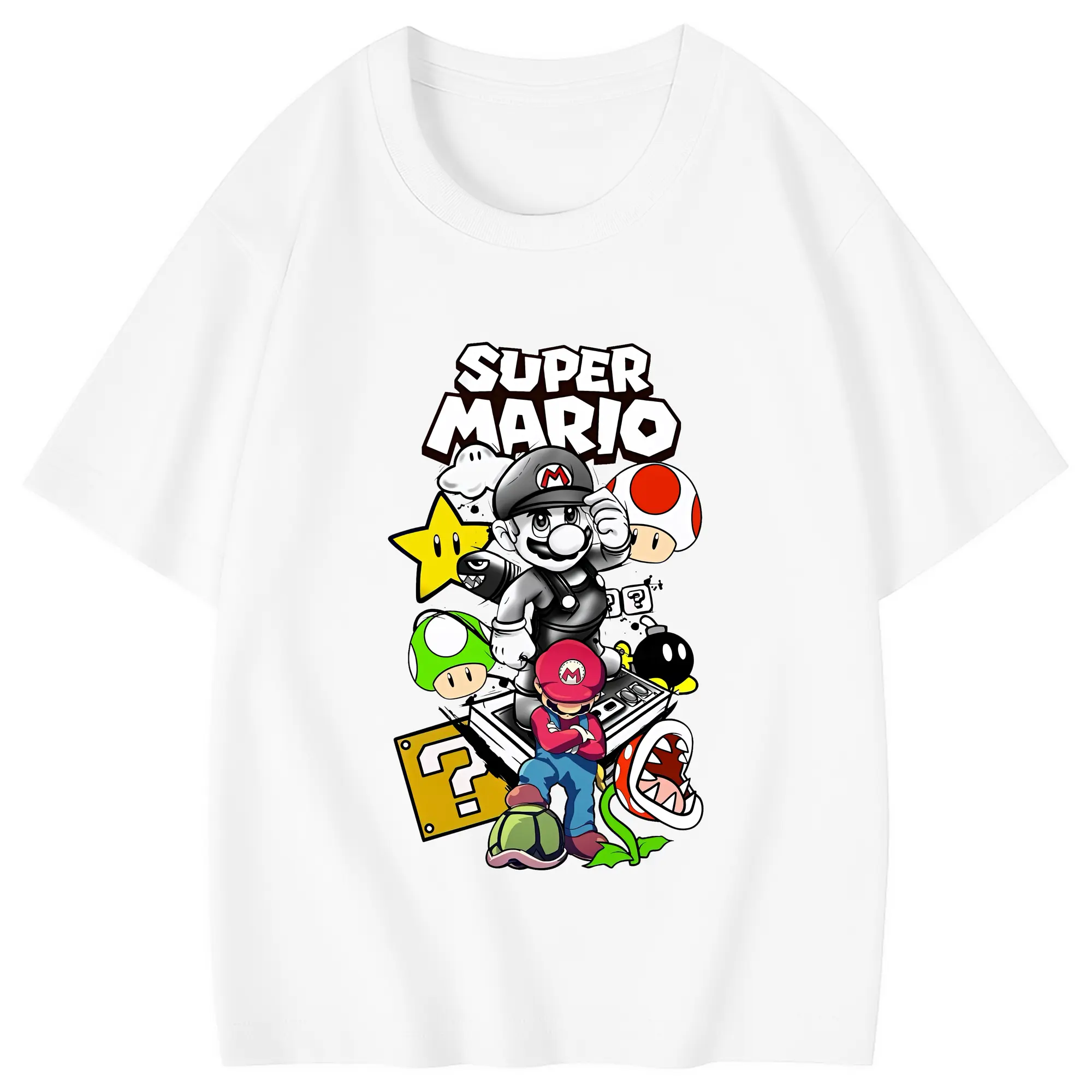 マリオ グッズ マリオ - 綿100％ キッズTシャツ ・ フロントプリント ・ 快適 通気性 ・ スポーツ カジュアル 散歩用