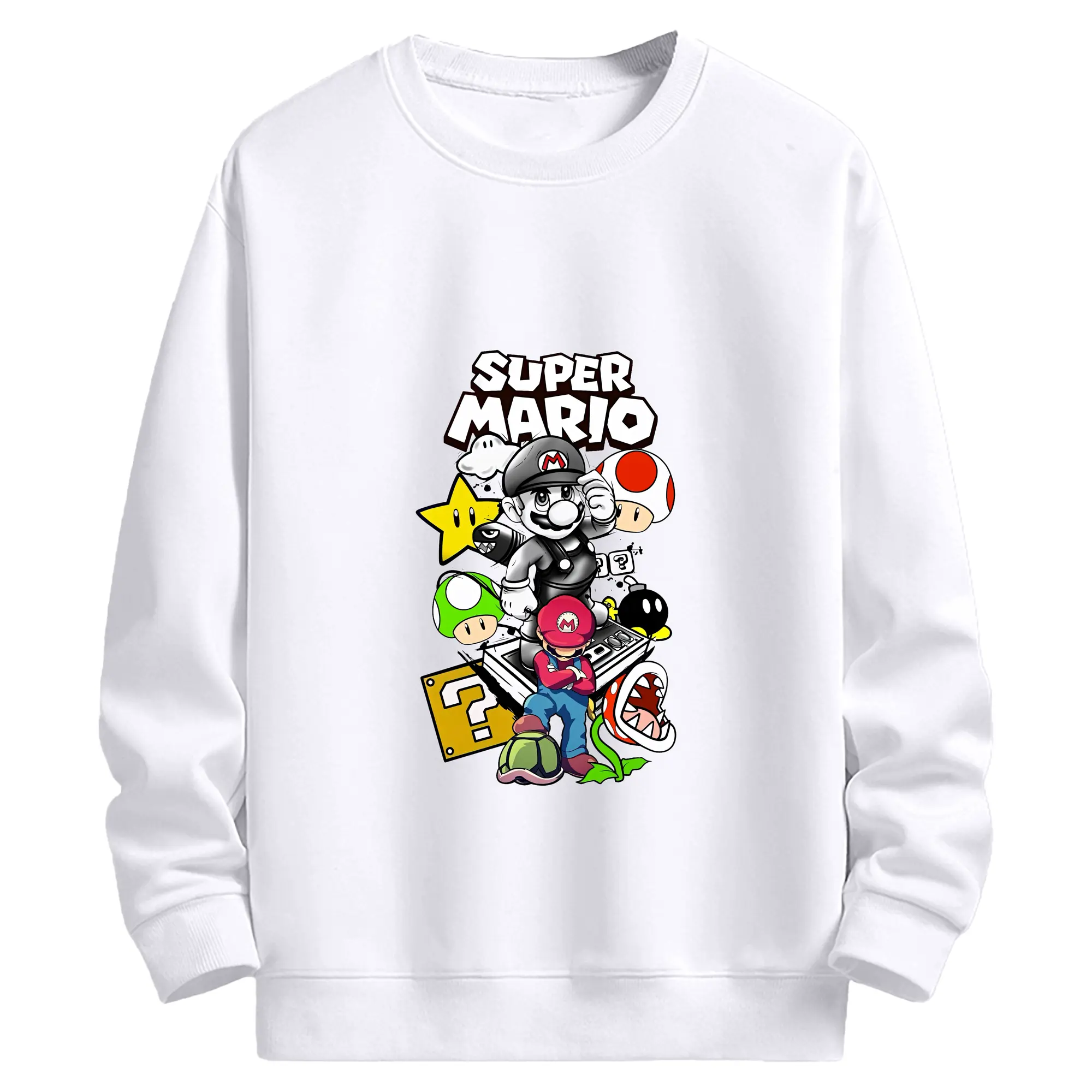 マリオ グッズ マリオ - 高品質 クルーネック スウェット ・ コットン59％ ポリエステル41％ ・ ユニセックス 長袖 トレーナー ・ カジュアル デイリー スポーツ 散歩用