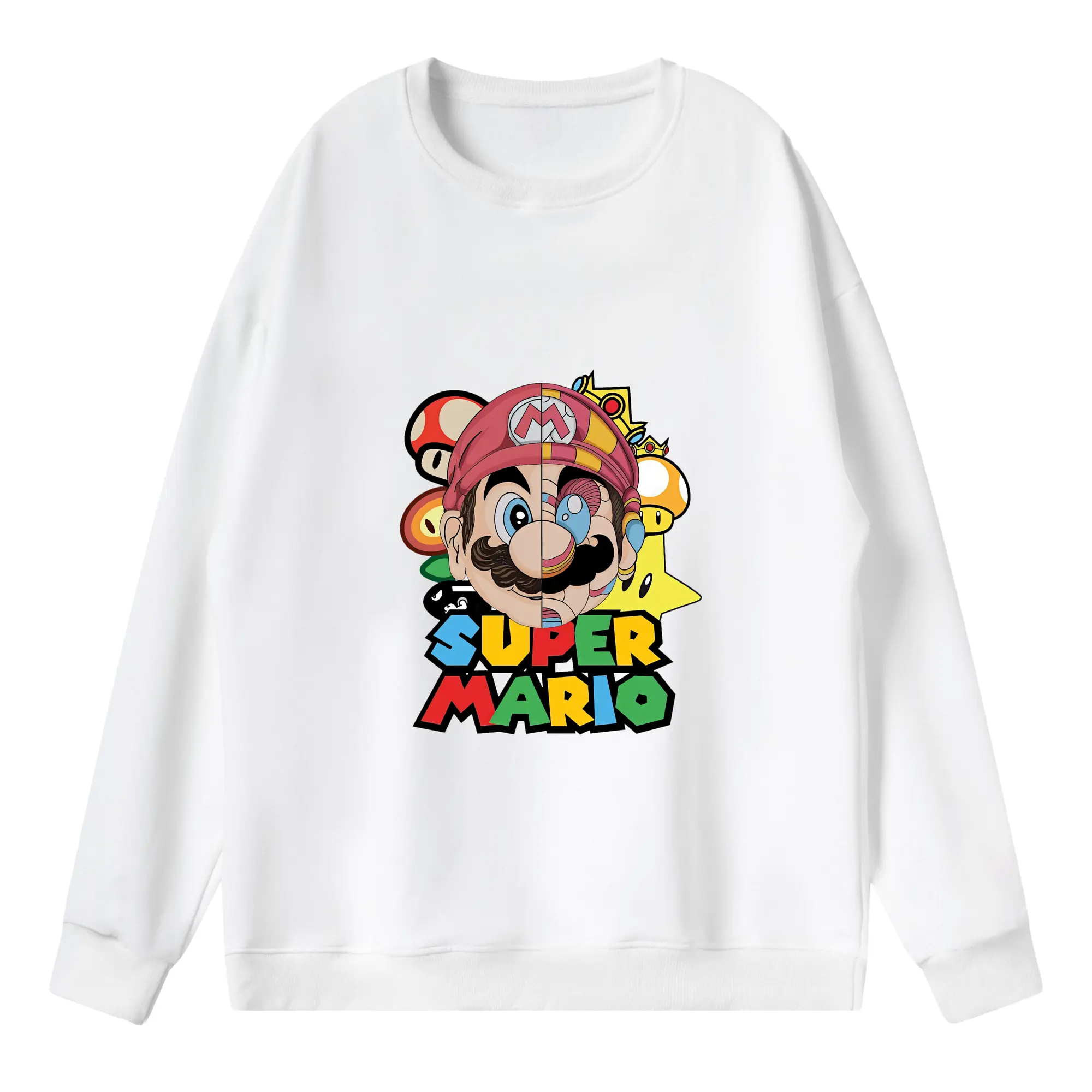 マリオ グッズ マリオ - 薄手 クルーネック スウェット 裏毛260g · ポリエステル 春秋向け カジュアル 男女兼用 · トレーナー デイリー スポーツ 散歩に最適