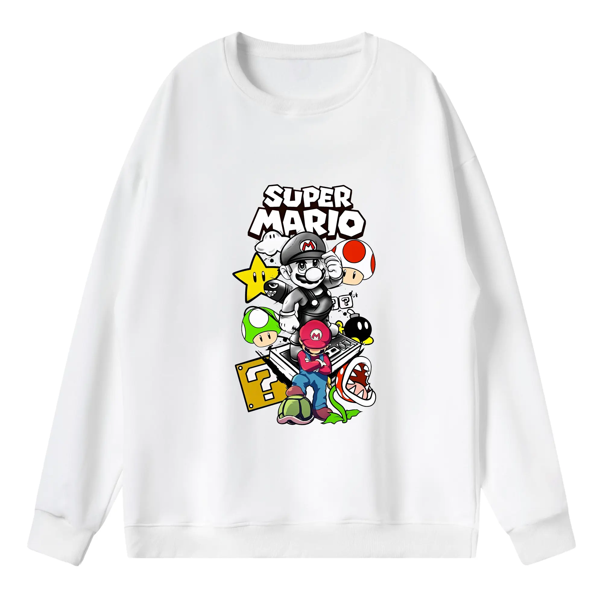 マリオ グッズ マリオ - 薄手 クルーネック スウェット 裏毛260g · ポリエステル 春秋向け カジュアル 男女兼用 · トレーナー デイリー スポーツ 散歩に最適