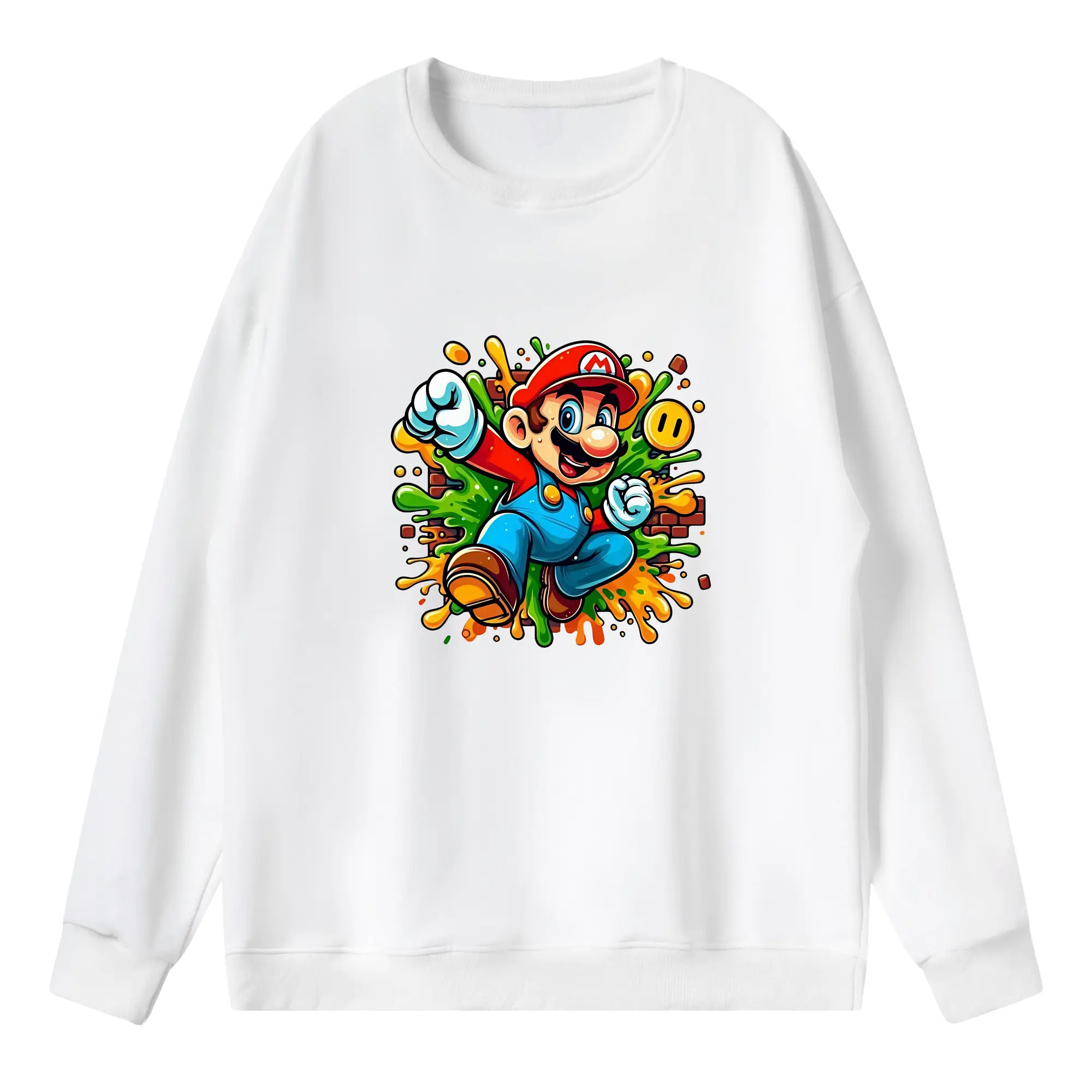 マリオ グッズ マリオ - 薄手 クルーネック スウェット 裏毛260g · ポリエステル 春秋向け カジュアル 男女兼用 · トレーナー デイリー スポーツ 散歩に最適