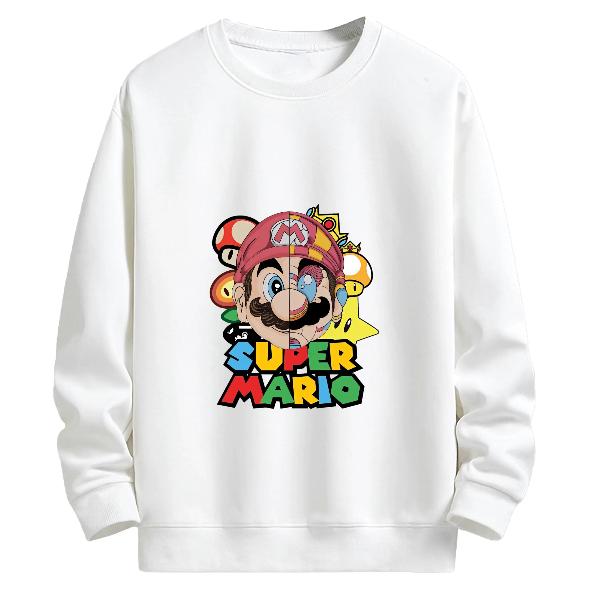 マリオ グッズ マリオ - キッズ クルーネックスウェットシャツ ・ フロントプリント ・ 綿80％ ポリエステル20％ ・ 快適 通学 スポーツ 日常使い お散歩用