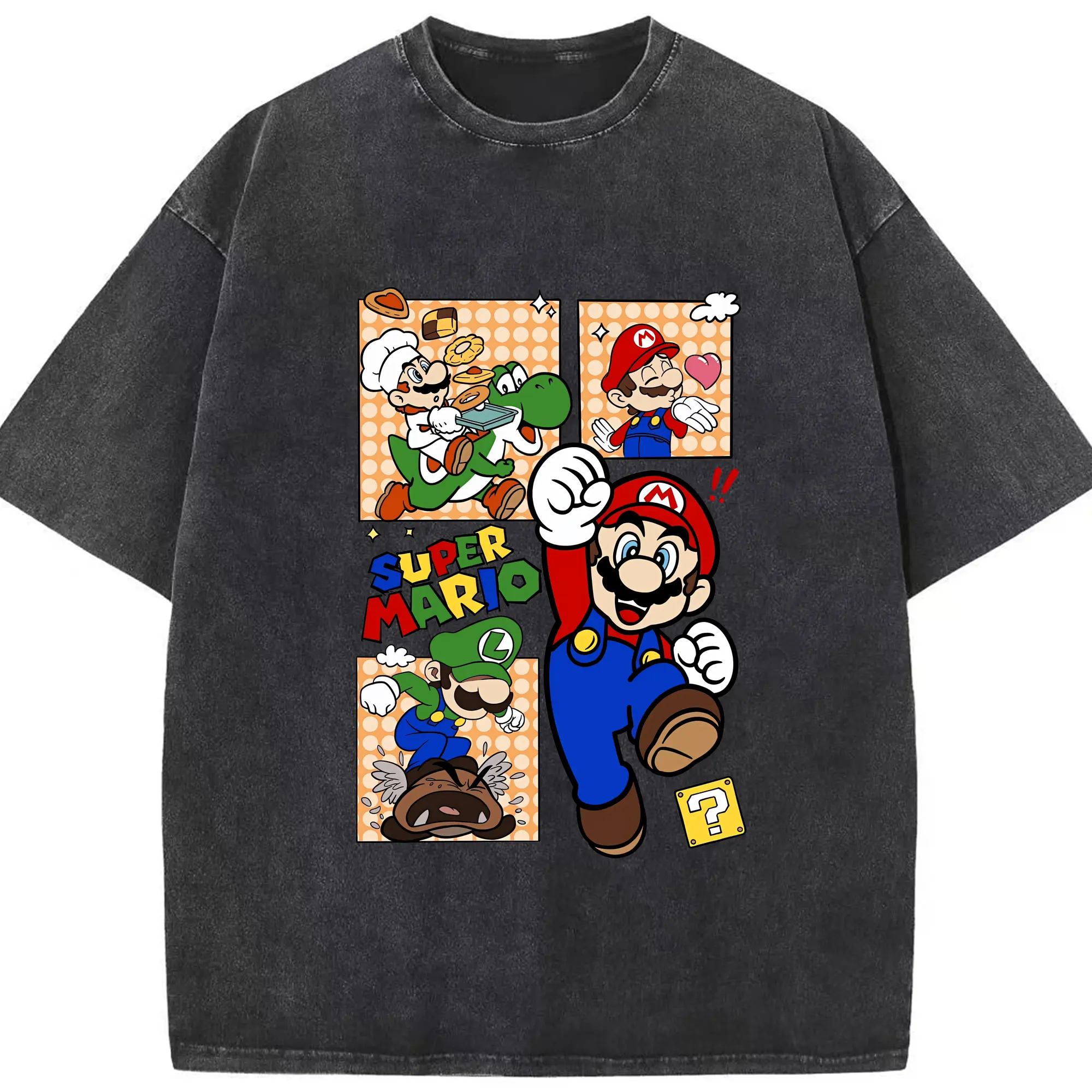 マリオ グッズ マリオ - 綿100％ ヴィンテージ風 半袖Tシャツ ・ フロントプリント ・ 柔らか肌触り ・ 通気性 快適 ・ スポーツ カジュアル 外出用
