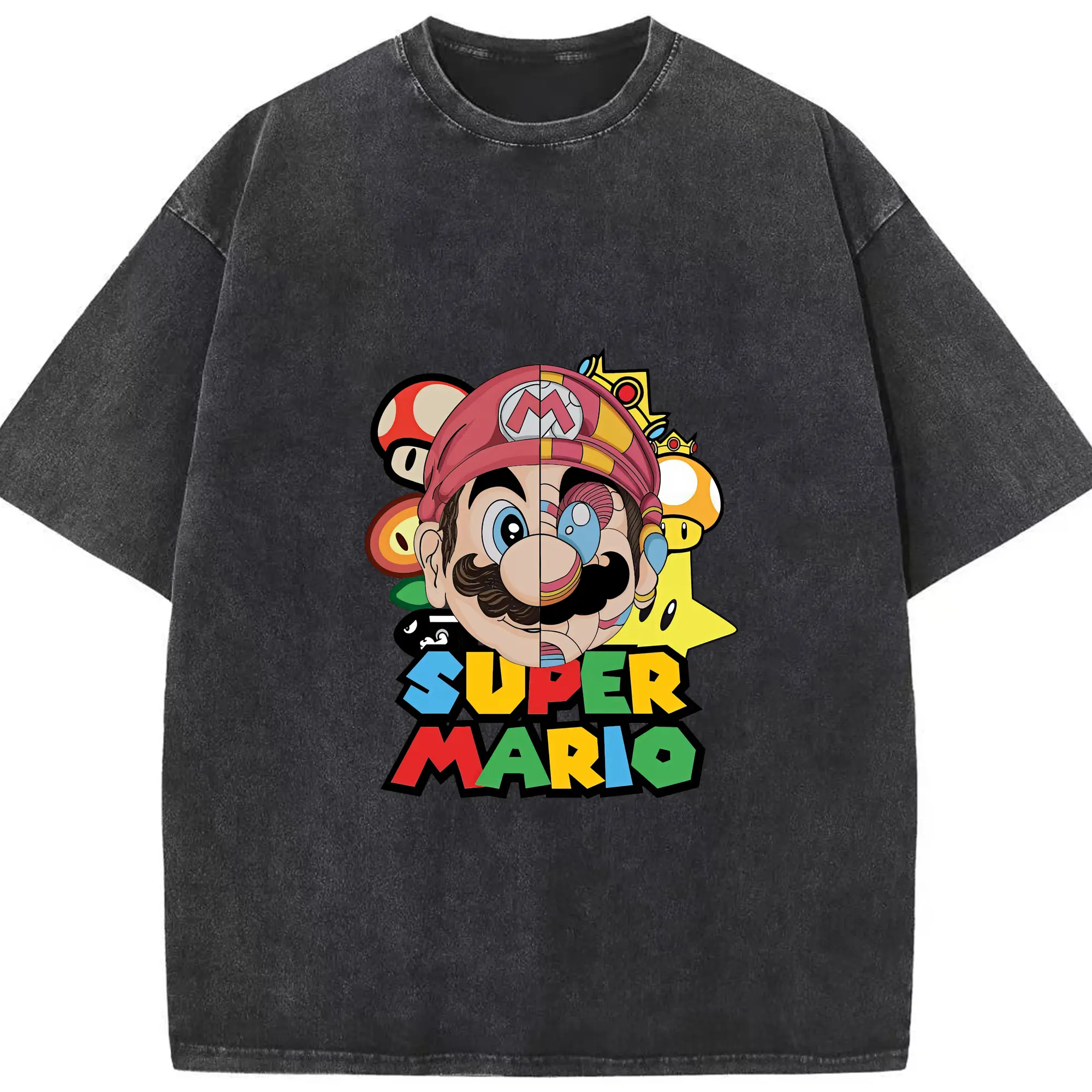 マリオ グッズ マリオ - 綿100％ ヴィンテージ風 半袖Tシャツ ・ フロントプリント ・ 柔らか肌触り ・ 通気性 快適 ・ スポーツ カジュアル 外出用