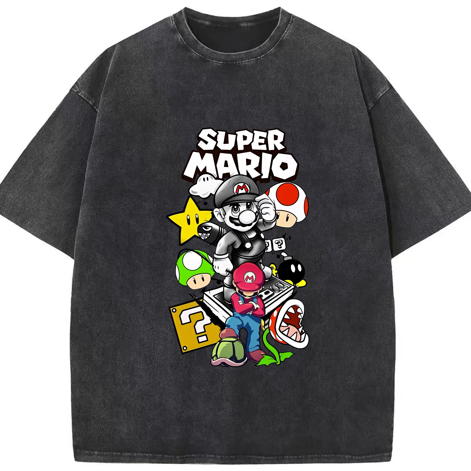 マリオ グッズ マリオ - 綿100％ ヴィンテージ風 半袖Tシャツ ・ フロントプリント ・ 柔らか肌触り ・ 通気性 快適 ・ スポーツ カジュアル 外出用
