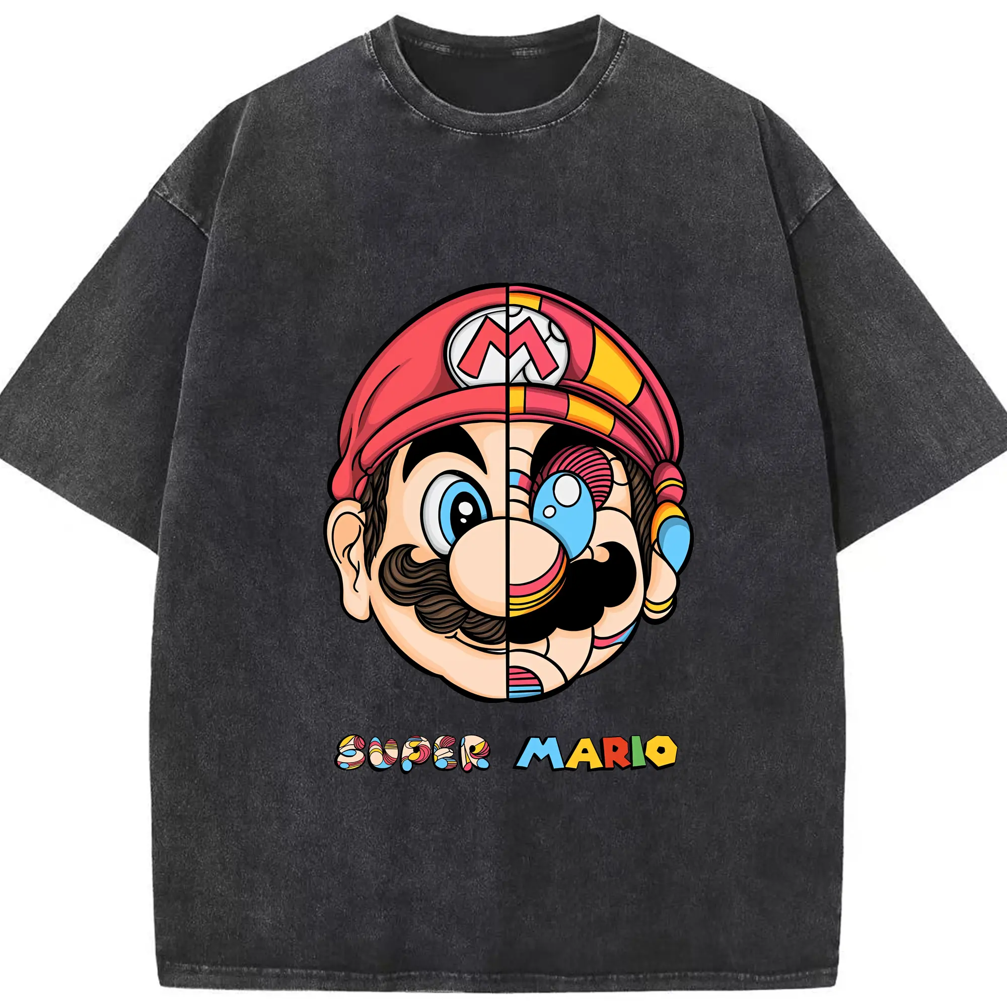 マリオ グッズ マリオ - 綿100％ ヴィンテージ風 半袖Tシャツ ・ フロントプリント ・ 柔らか肌触り ・ 通気性 快適 ・ スポーツ カジュアル 外出用