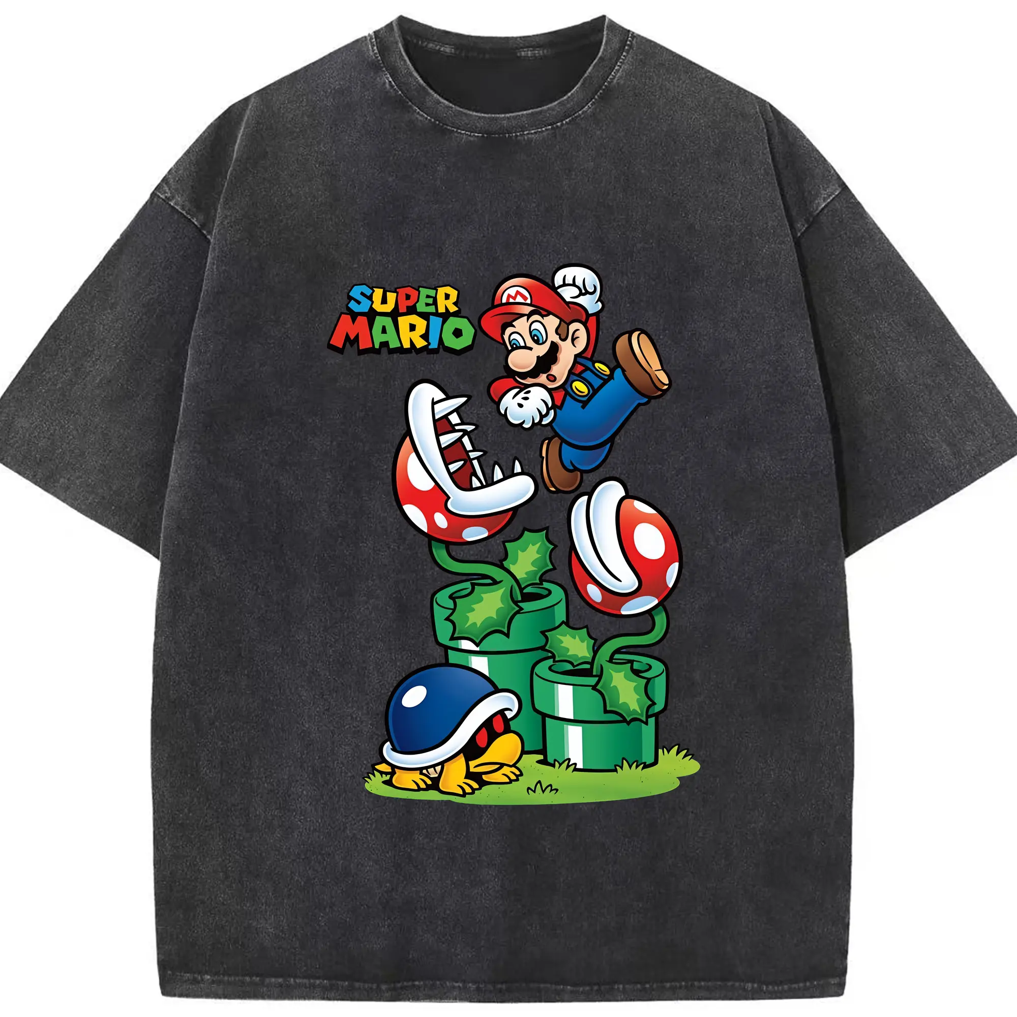 マリオ グッズ マリオ - 綿100％ ヴィンテージ風 半袖Tシャツ ・ フロントプリント ・ 柔らか肌触り ・ 通気性 快適 ・ スポーツ カジュアル 外出用