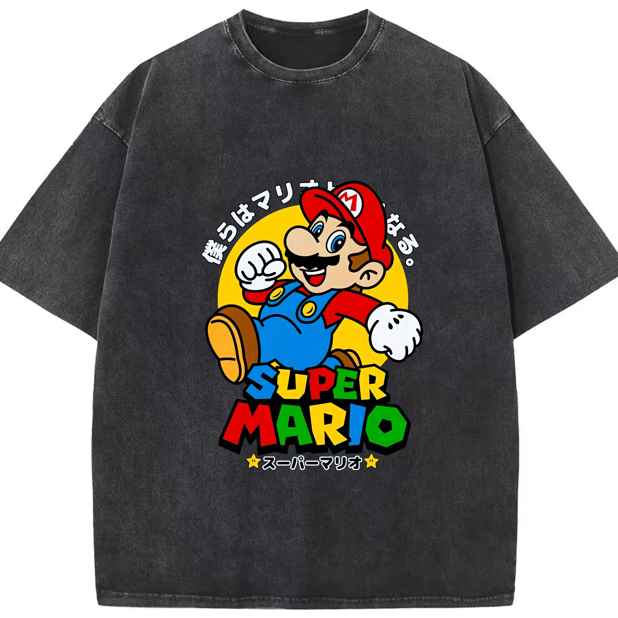 マリオ グッズ マリオ - 綿100％ ヴィンテージ風 半袖Tシャツ ・ フロントプリント ・ 柔らか肌触り ・ 通気性 快適 ・ スポーツ カジュアル 外出用