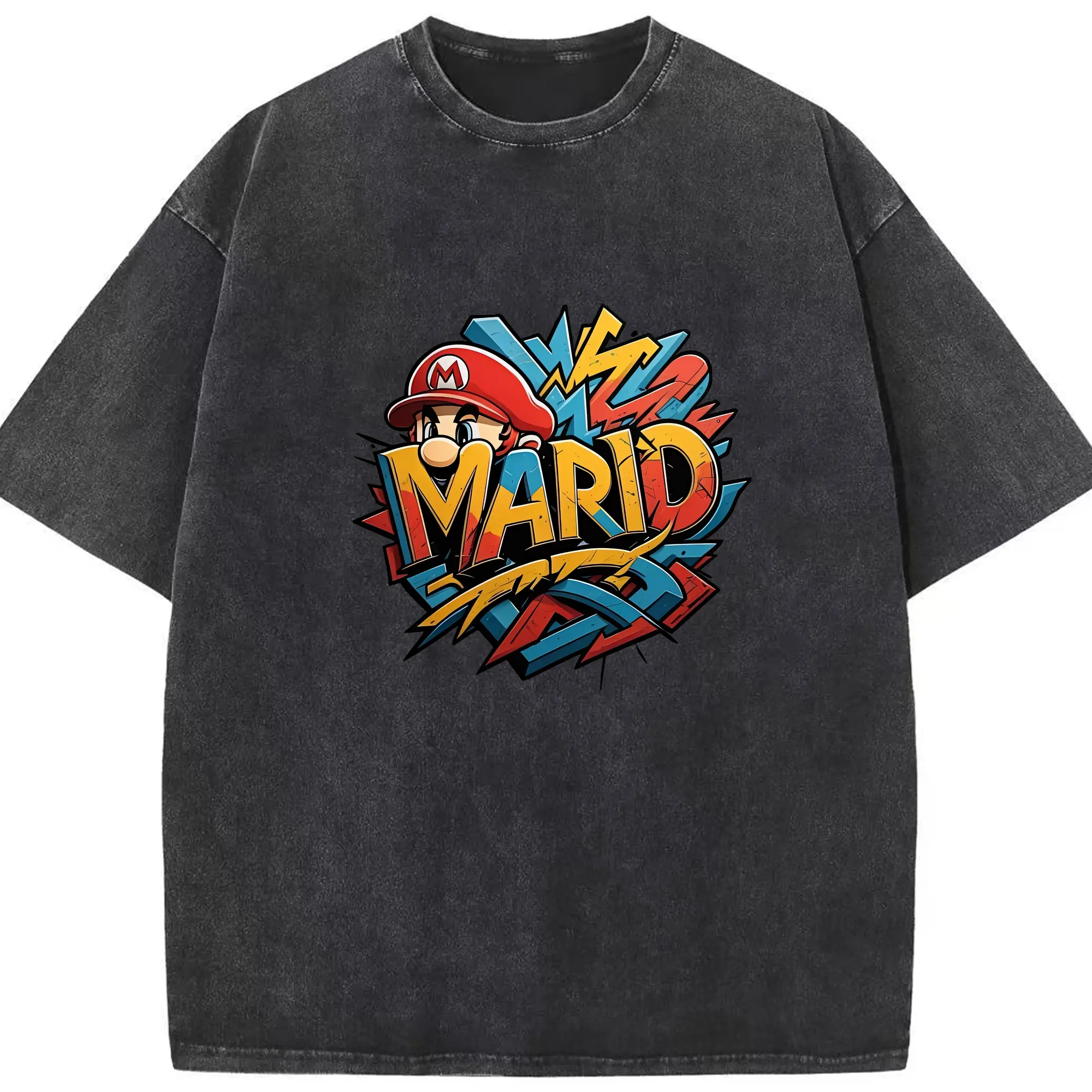 マリオ グッズ マリオ - 綿100％ ヴィンテージ風 半袖Tシャツ ・ フロントプリント ・ 柔らか肌触り ・ 通気性 快適 ・ スポーツ カジュアル 外出用