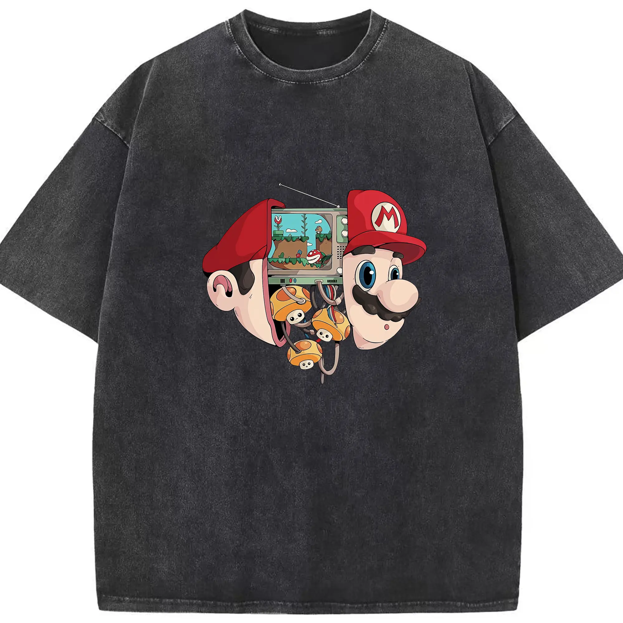マリオ グッズ マリオ - 綿100％ ヴィンテージ風 半袖Tシャツ ・ フロントプリント ・ 柔らか肌触り ・ 通気性 快適 ・ スポーツ カジュアル 外出用