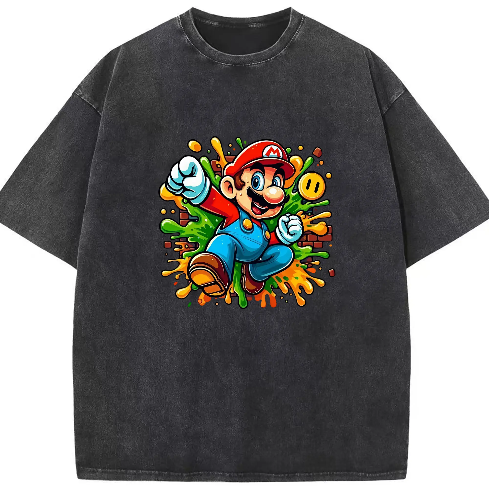 マリオ グッズ マリオ - 綿100％ ヴィンテージ風 半袖Tシャツ ・ フロントプリント ・ 柔らか肌触り ・ 通気性 快適 ・ スポーツ カジュアル 外出用