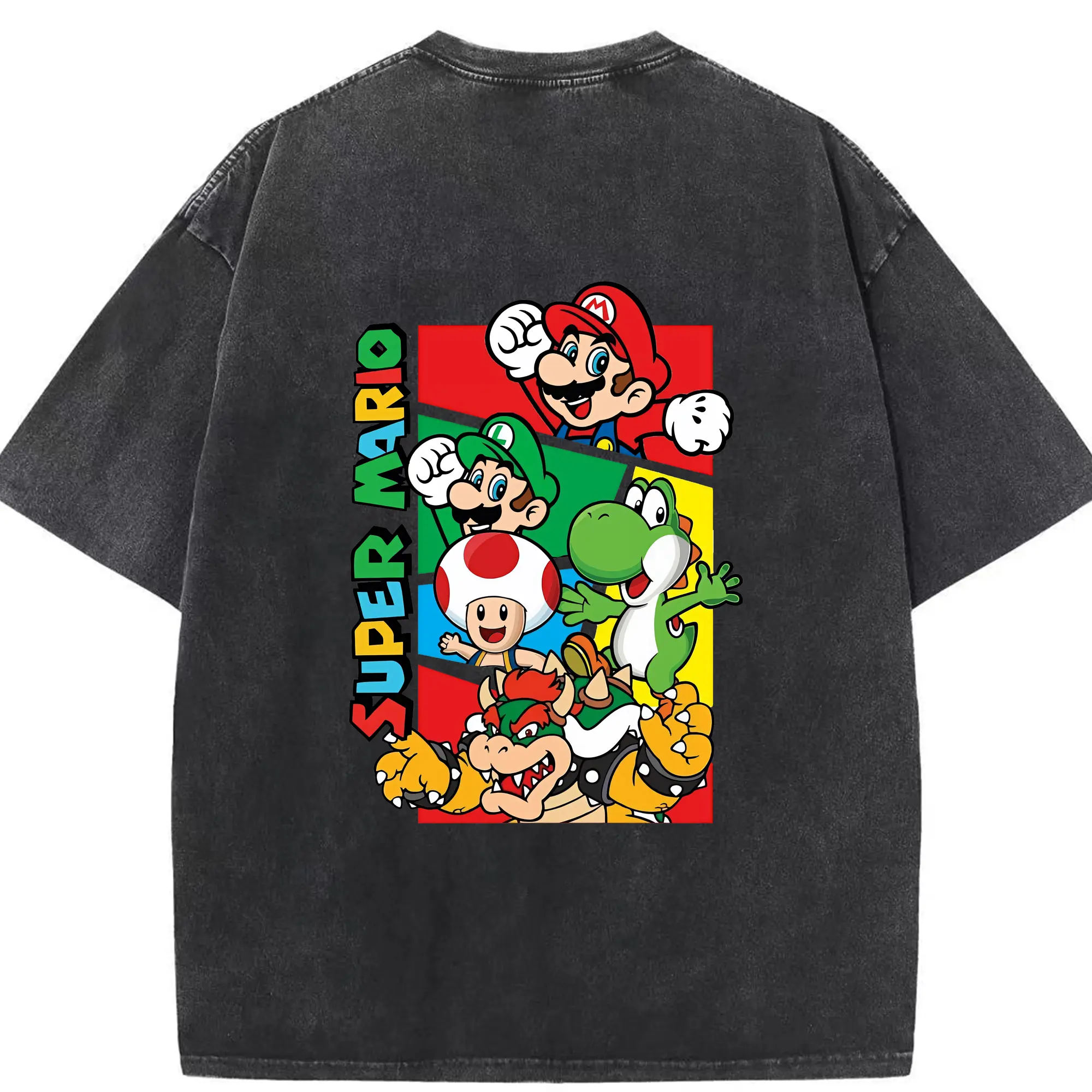 マリオ グッズ マリオ - 綿100％ ヴィンテージ風 半袖Tシャツ ・ 背面プリント ・ 柔らか肌触り ・ 通気性 快適 ・ スポーツ カジュアル 外出用