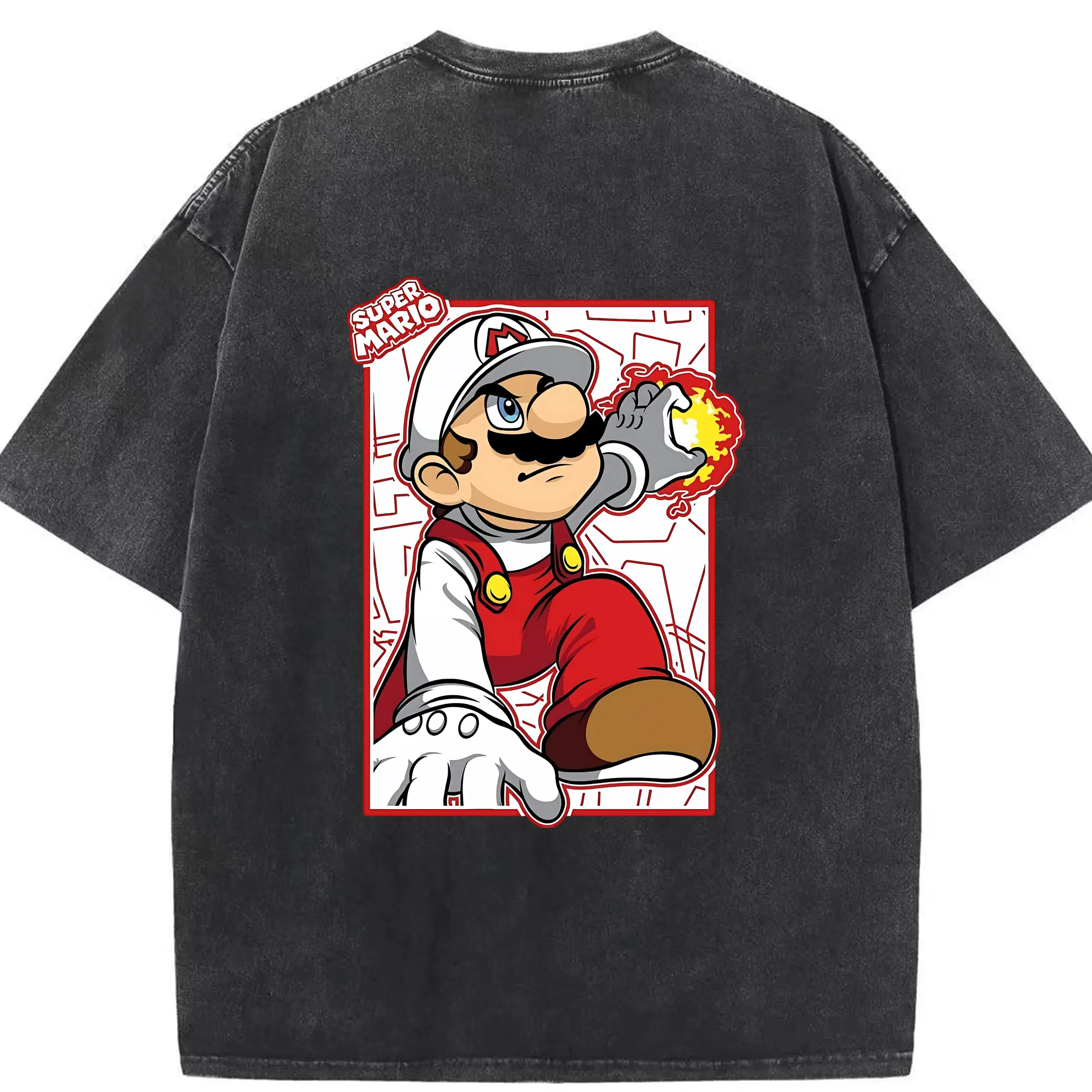 マリオ グッズ マリオ - 綿100％ ヴィンテージ風 半袖Tシャツ ・ 背面プリント ・ 柔らか肌触り ・ 通気性 快適 ・ スポーツ カジュアル 外出用