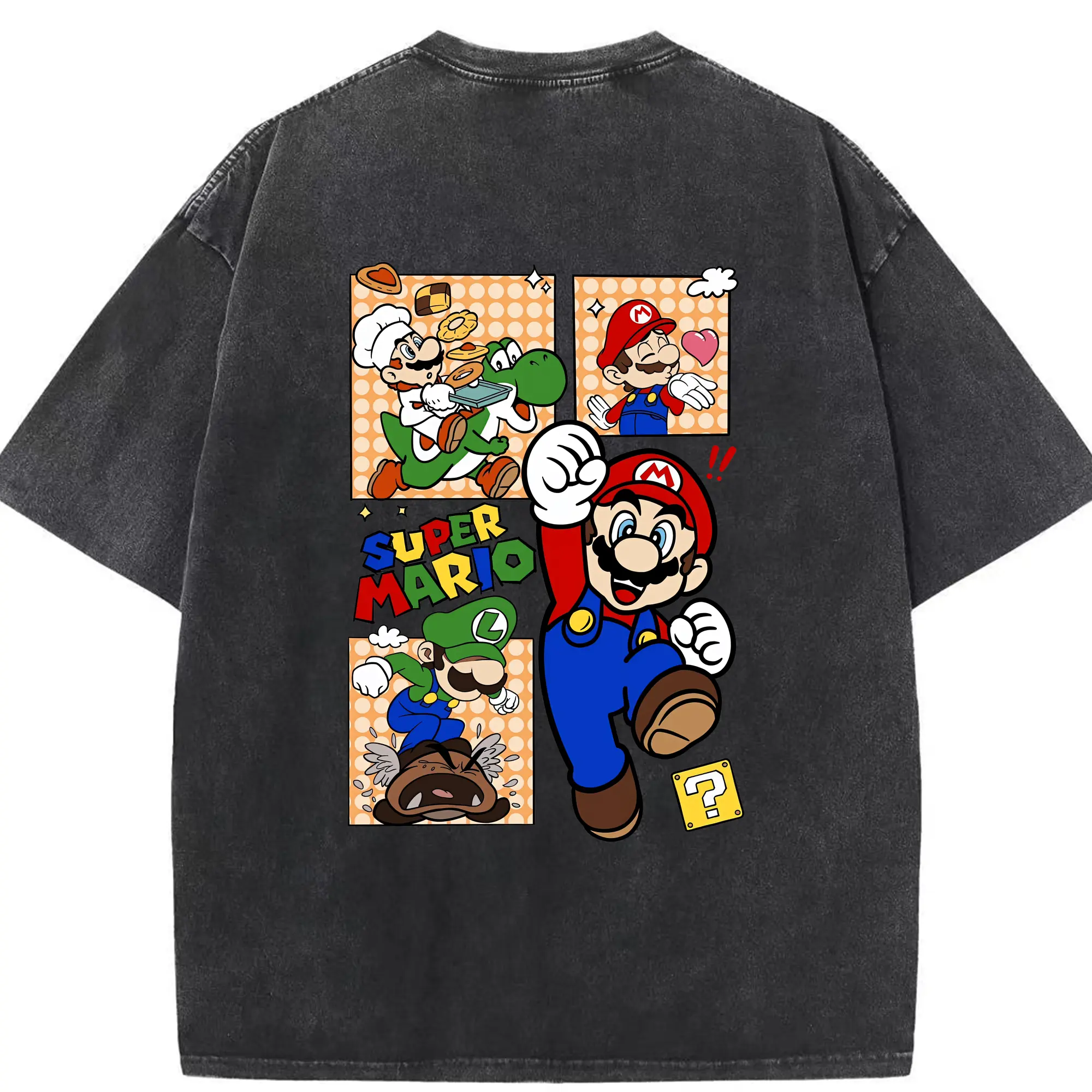 マリオ グッズ マリオ - 綿100％ ヴィンテージ風 半袖Tシャツ ・ 背面プリント ・ 柔らか肌触り ・ 通気性 快適 ・ スポーツ カジュアル 外出用