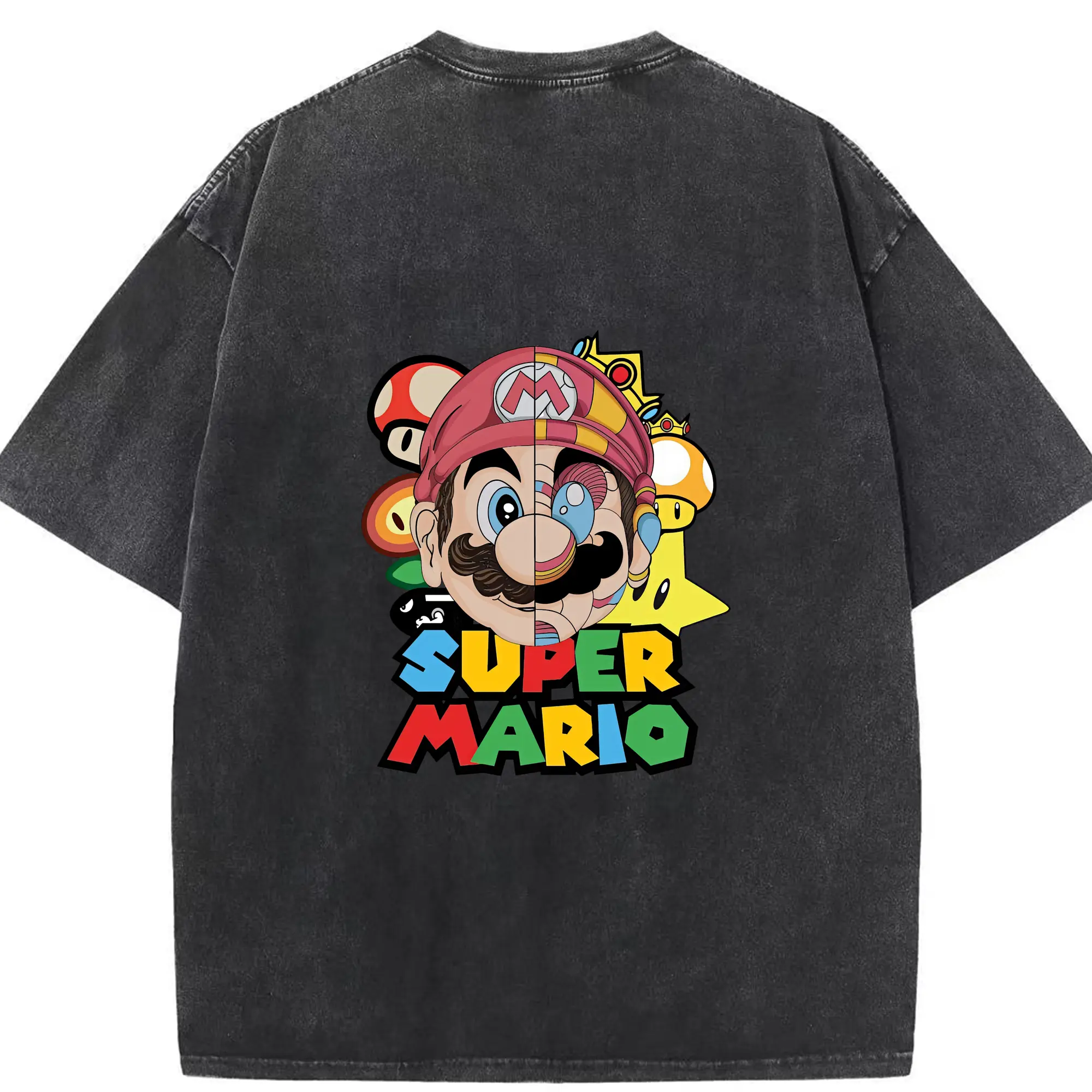 マリオ グッズ マリオ - 綿100％ ヴィンテージ風 半袖Tシャツ ・ 背面プリント ・ 柔らか肌触り ・ 通気性 快適 ・ スポーツ カジュアル 外出用