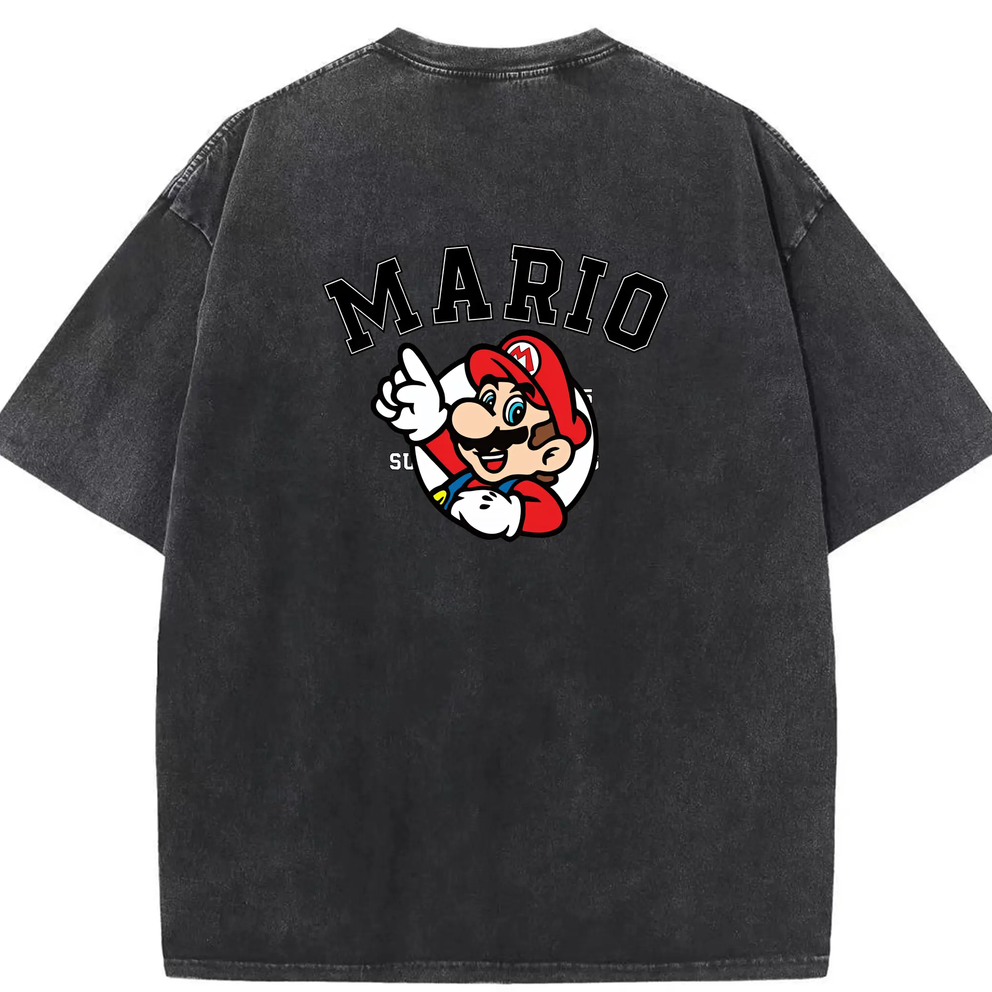 マリオ グッズ マリオ - 綿100％ ヴィンテージ風 半袖Tシャツ ・ 背面プリント ・ 柔らか肌触り ・ 通気性 快適 ・ スポーツ カジュアル 外出用