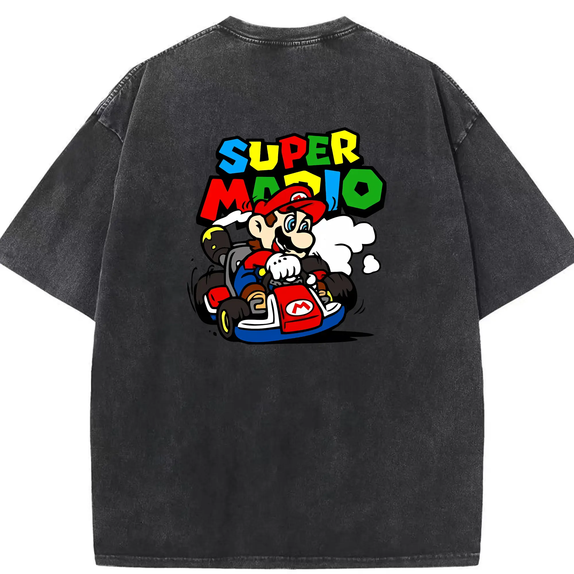 マリオ グッズ マリオ - 綿100％ ヴィンテージ風 半袖Tシャツ ・ 背面プリント ・ 柔らか肌触り ・ 通気性 快適 ・ スポーツ カジュアル 外出用