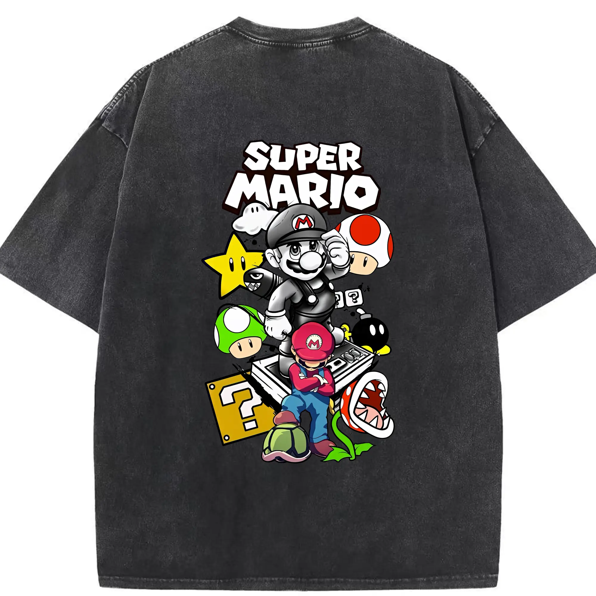 マリオ グッズ マリオ - 綿100％ ヴィンテージ風 半袖Tシャツ ・ 背面プリント ・ 柔らか肌触り ・ 通気性 快適 ・ スポーツ カジュアル 外出用