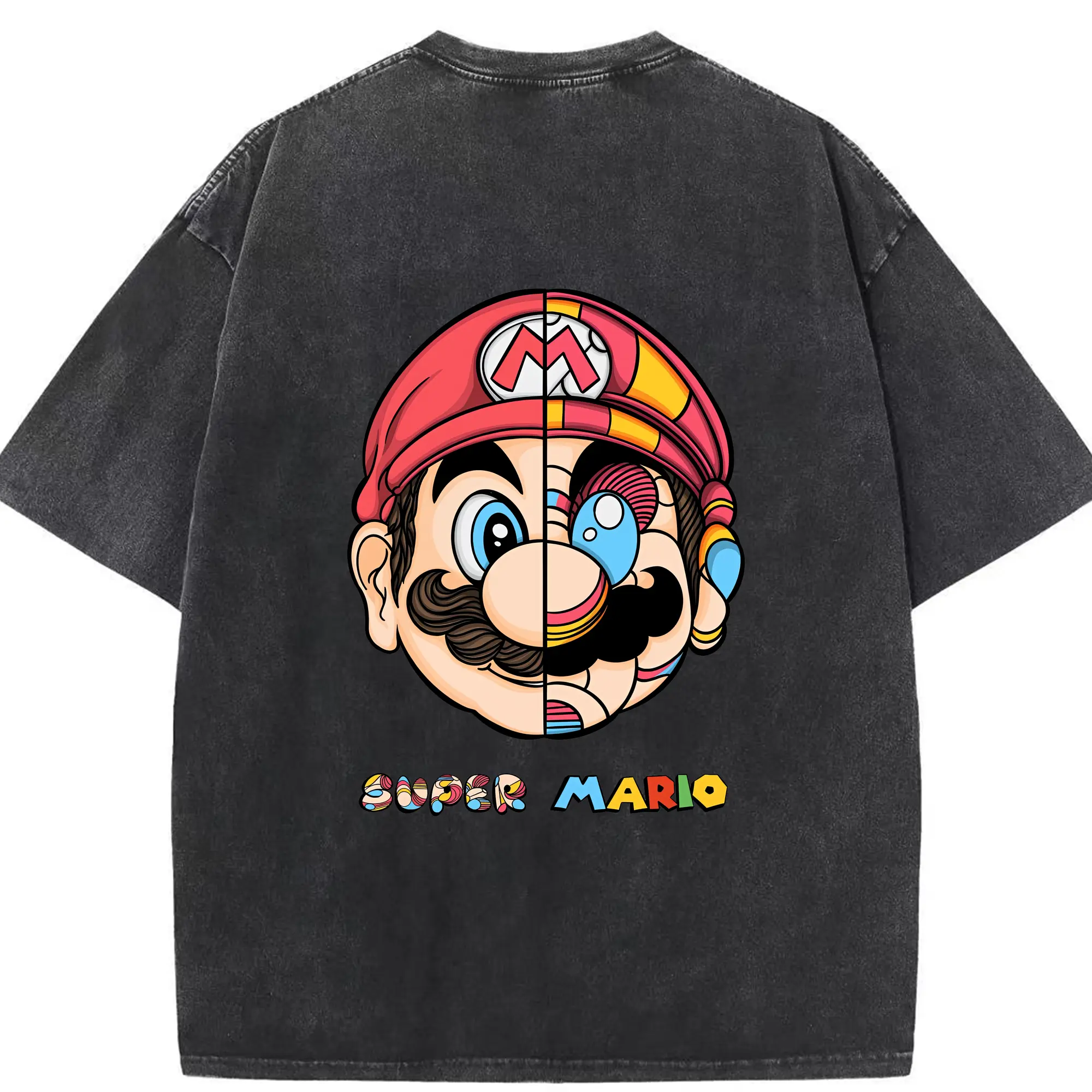 マリオ グッズ マリオ - 綿100％ ヴィンテージ風 半袖Tシャツ ・ 背面プリント ・ 柔らか肌触り ・ 通気性 快適 ・ スポーツ カジュアル 外出用