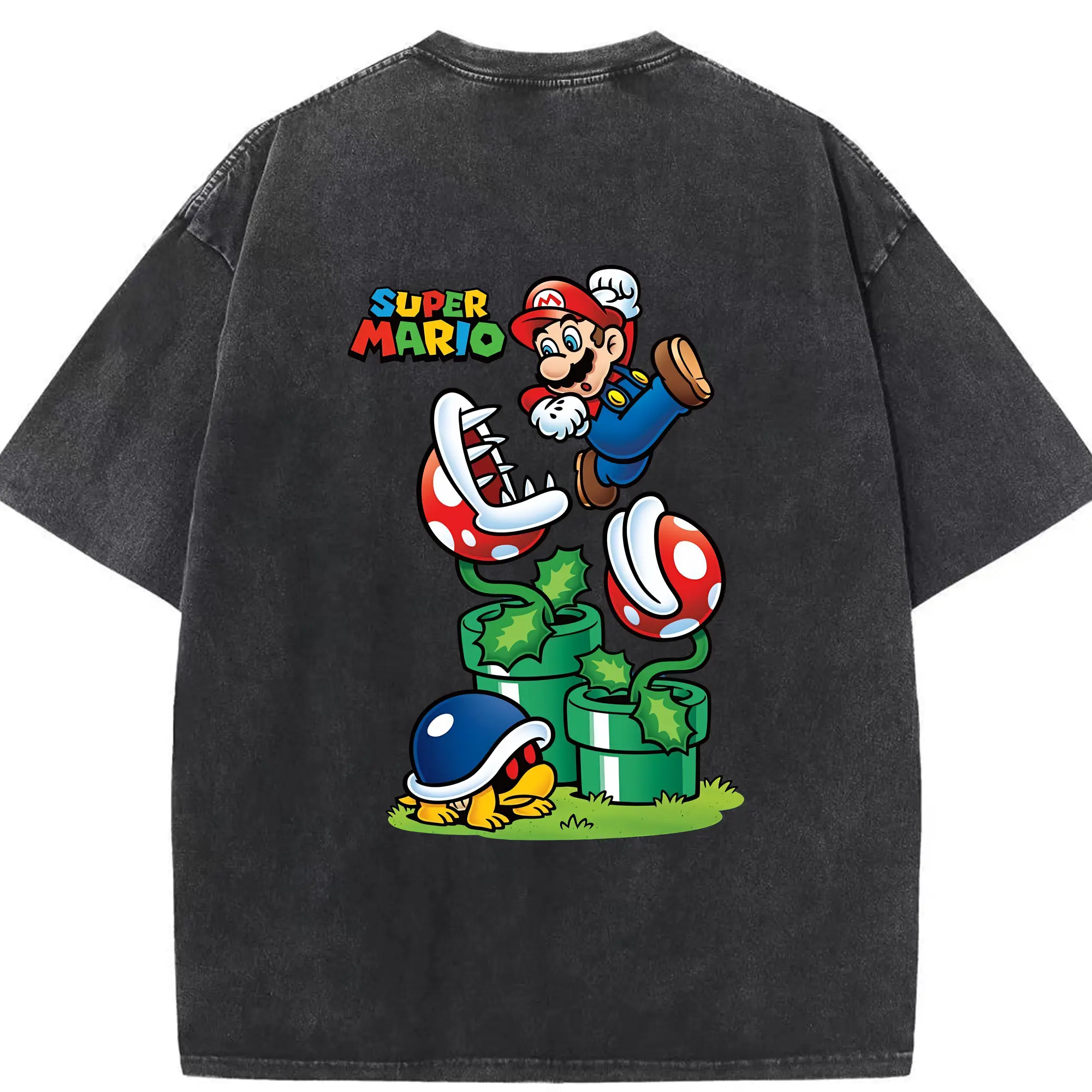マリオ グッズ マリオ - 綿100％ ヴィンテージ風 半袖Tシャツ ・ 背面プリント ・ 柔らか肌触り ・ 通気性 快適 ・ スポーツ カジュアル 外出用