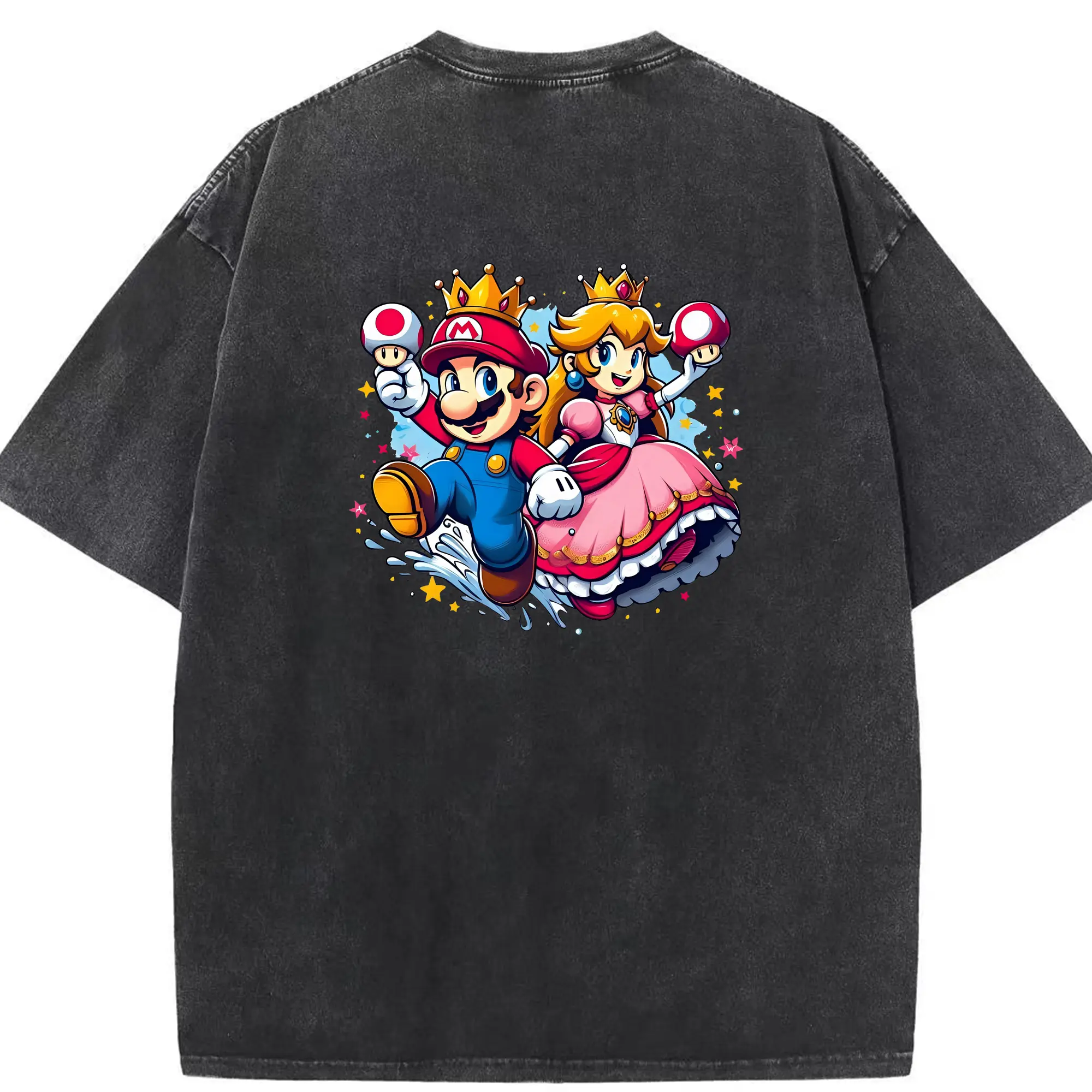 マリオ グッズ マリオ - 綿100％ ヴィンテージ風 半袖Tシャツ ・ 背面プリント ・ 柔らか肌触り ・ 通気性 快適 ・ スポーツ カジュアル 外出用
