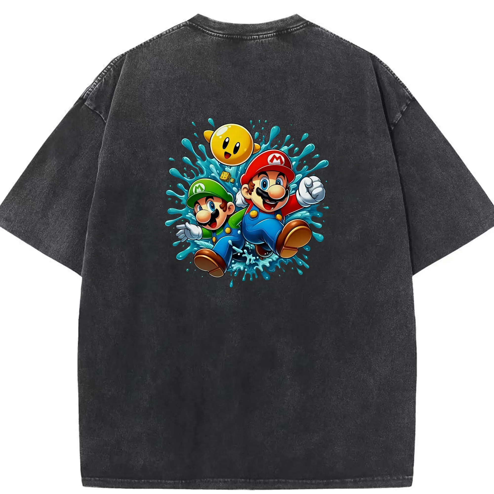 マリオ グッズ マリオ - 綿100％ ヴィンテージ風 半袖Tシャツ ・ 背面プリント ・ 柔らか肌触り ・ 通気性 快適 ・ スポーツ カジュアル 外出用