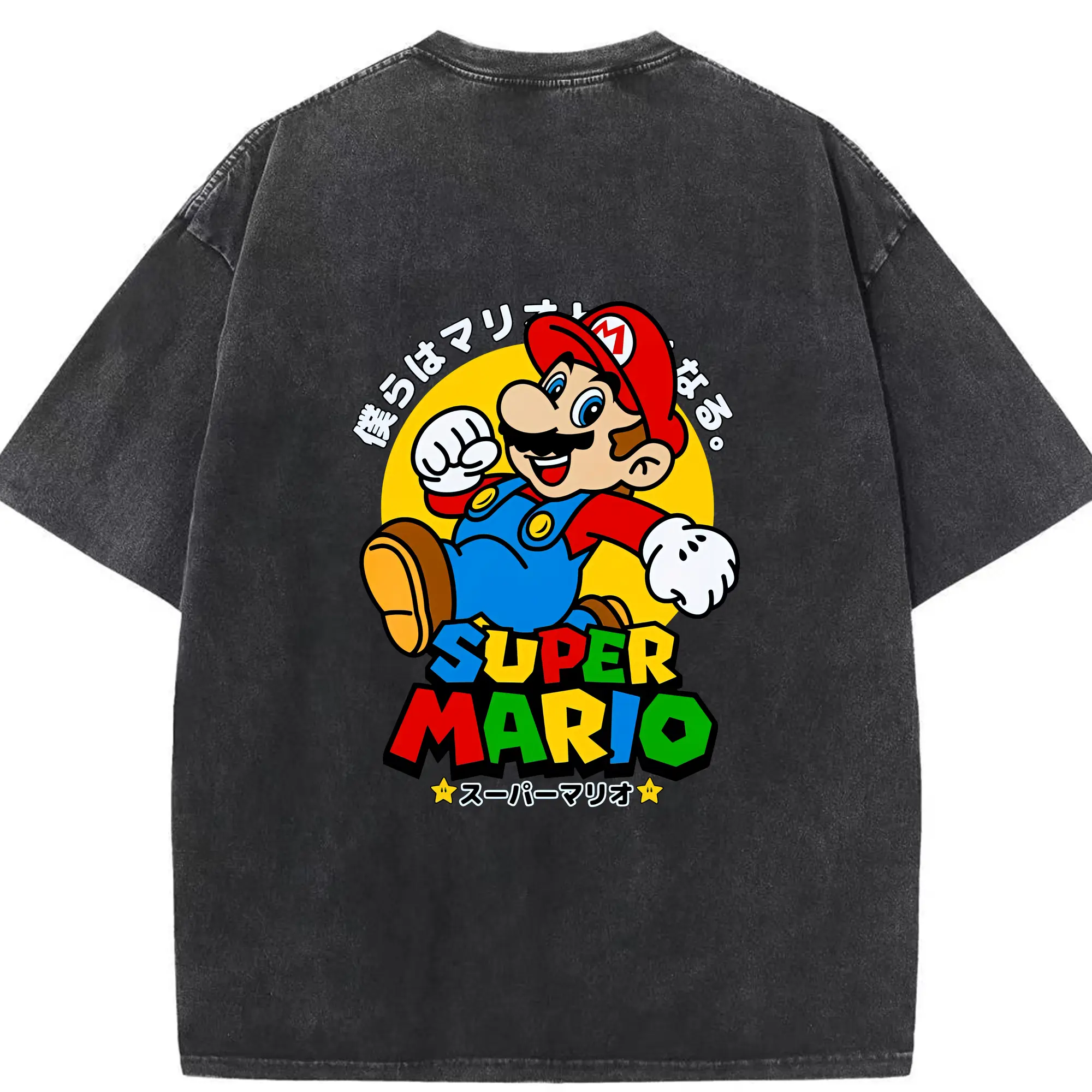 マリオ グッズ マリオ - 綿100％ ヴィンテージ風 半袖Tシャツ ・ 背面プリント ・ 柔らか肌触り ・ 通気性 快適 ・ スポーツ カジュアル 外出用
