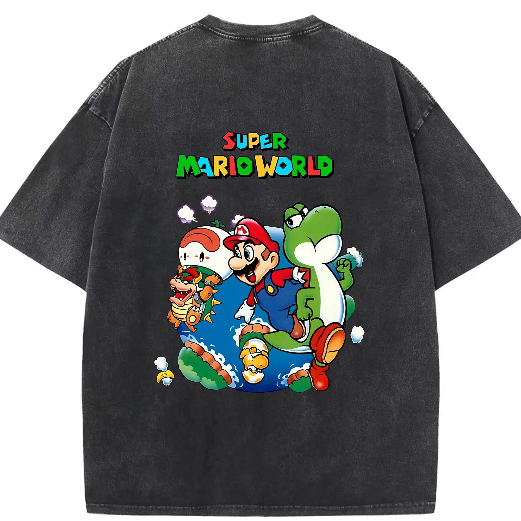 マリオ グッズ マリオ - 綿100％ ヴィンテージ風 半袖Tシャツ ・ 背面プリント ・ 柔らか肌触り ・ 通気性 快適 ・ スポーツ カジュアル 外出用