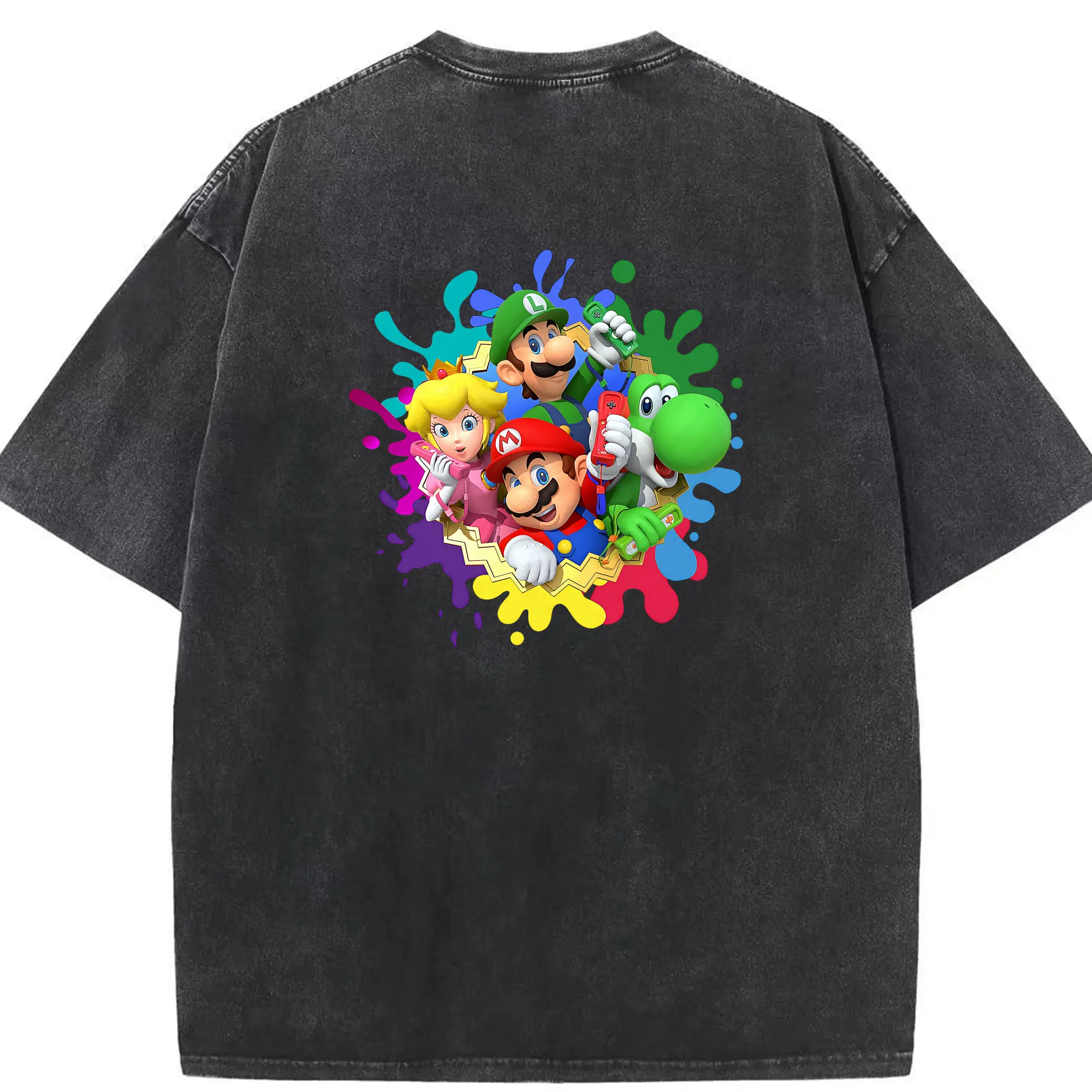 マリオ グッズ マリオ - 綿100％ ヴィンテージ風 半袖Tシャツ ・ 背面プリント ・ 柔らか肌触り ・ 通気性 快適 ・ スポーツ カジュアル 外出用