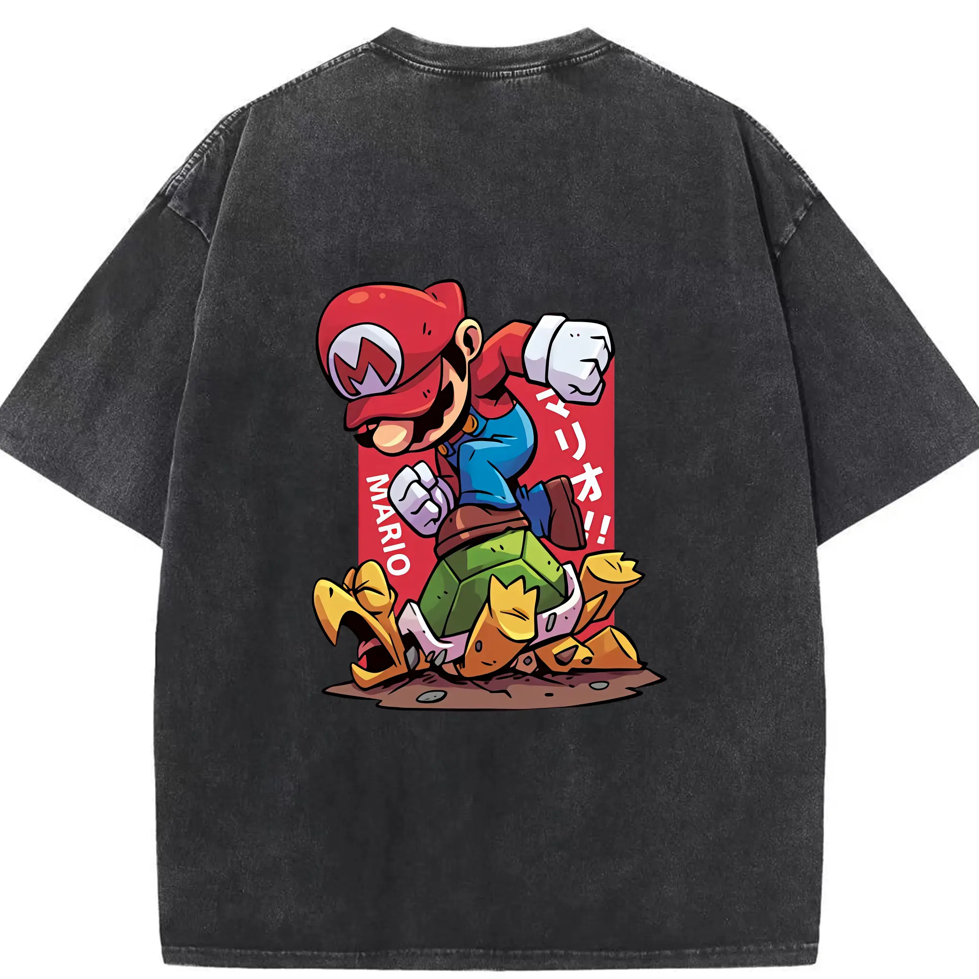 マリオ グッズ マリオ - 綿100％ ヴィンテージ風 半袖Tシャツ ・ 背面プリント ・ 柔らか肌触り ・ 通気性 快適 ・ スポーツ カジュアル 外出用