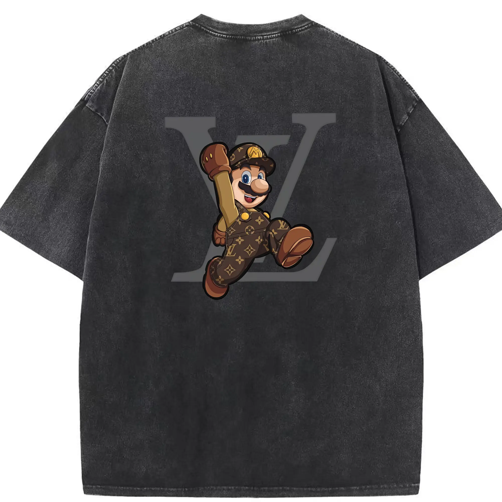 マリオ グッズ マリオ - 綿100％ ヴィンテージ風 半袖Tシャツ ・ 背面プリント ・ 柔らか肌触り ・ 通気性 快適 ・ スポーツ カジュアル 外出用