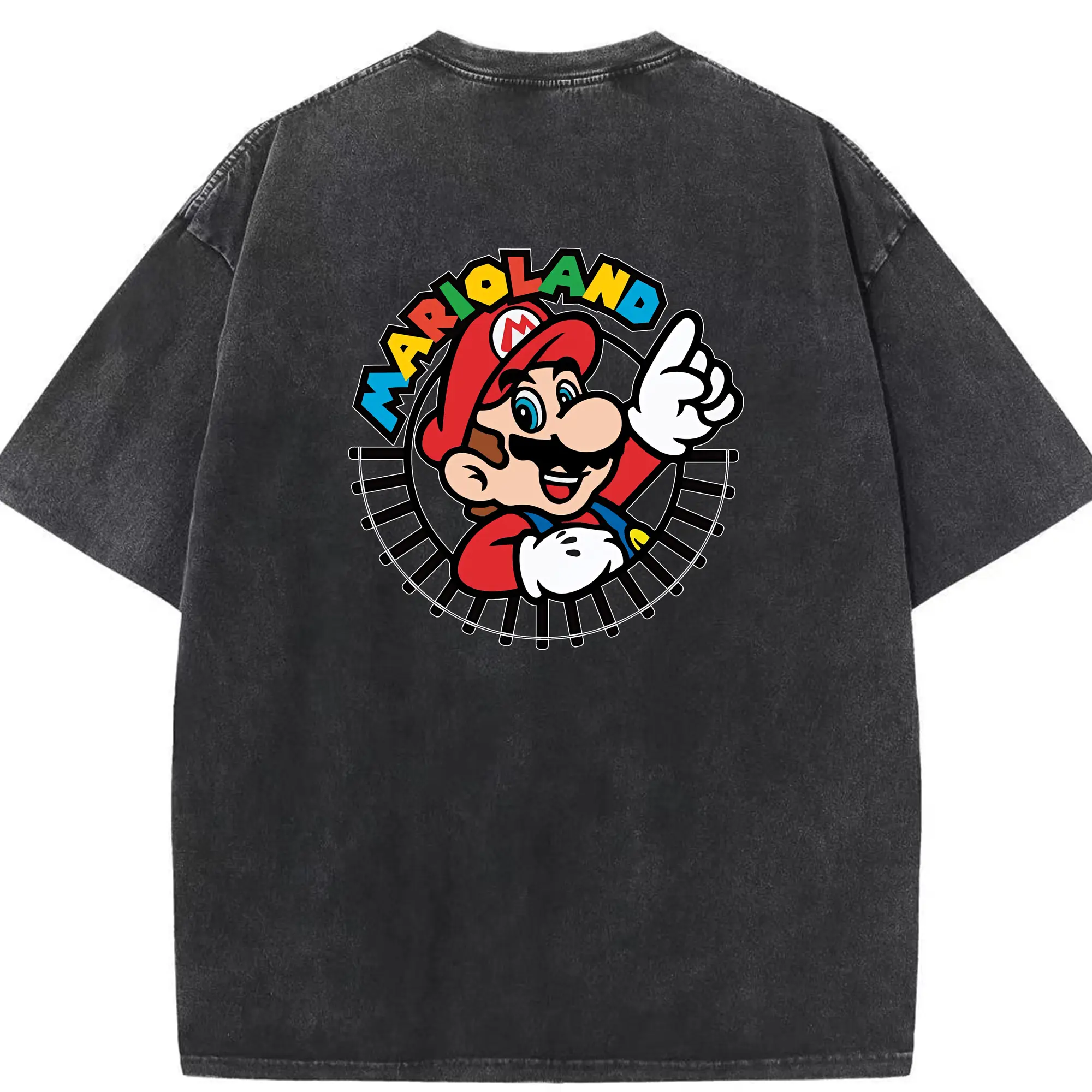 マリオ グッズ マリオ - 綿100％ ヴィンテージ風 半袖Tシャツ ・ 背面プリント ・ 柔らか肌触り ・ 通気性 快適 ・ スポーツ カジュアル 外出用