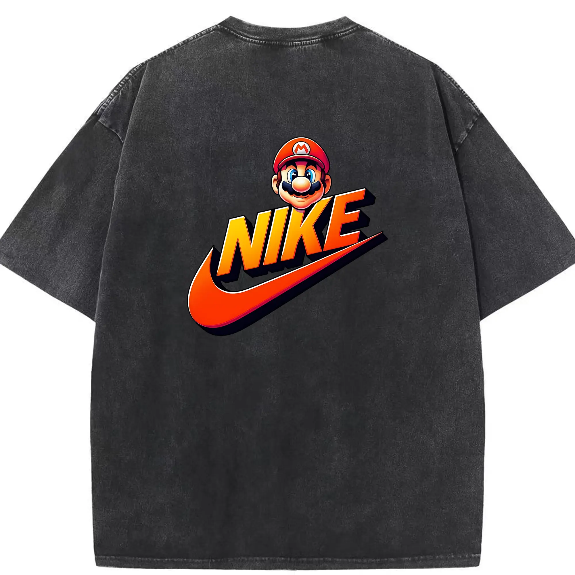 マリオ グッズ マリオ - 綿100％ ヴィンテージ風 半袖Tシャツ ・ 背面プリント ・ 柔らか肌触り ・ 通気性 快適 ・ スポーツ カジュアル 外出用