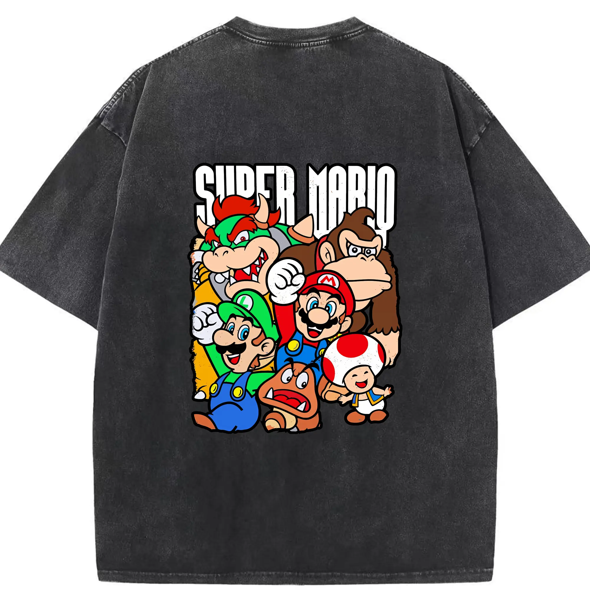 マリオ グッズ マリオ - 綿100％ ヴィンテージ風 半袖Tシャツ ・ 背面プリント ・ 柔らか肌触り ・ 通気性 快適 ・ スポーツ カジュアル 外出用